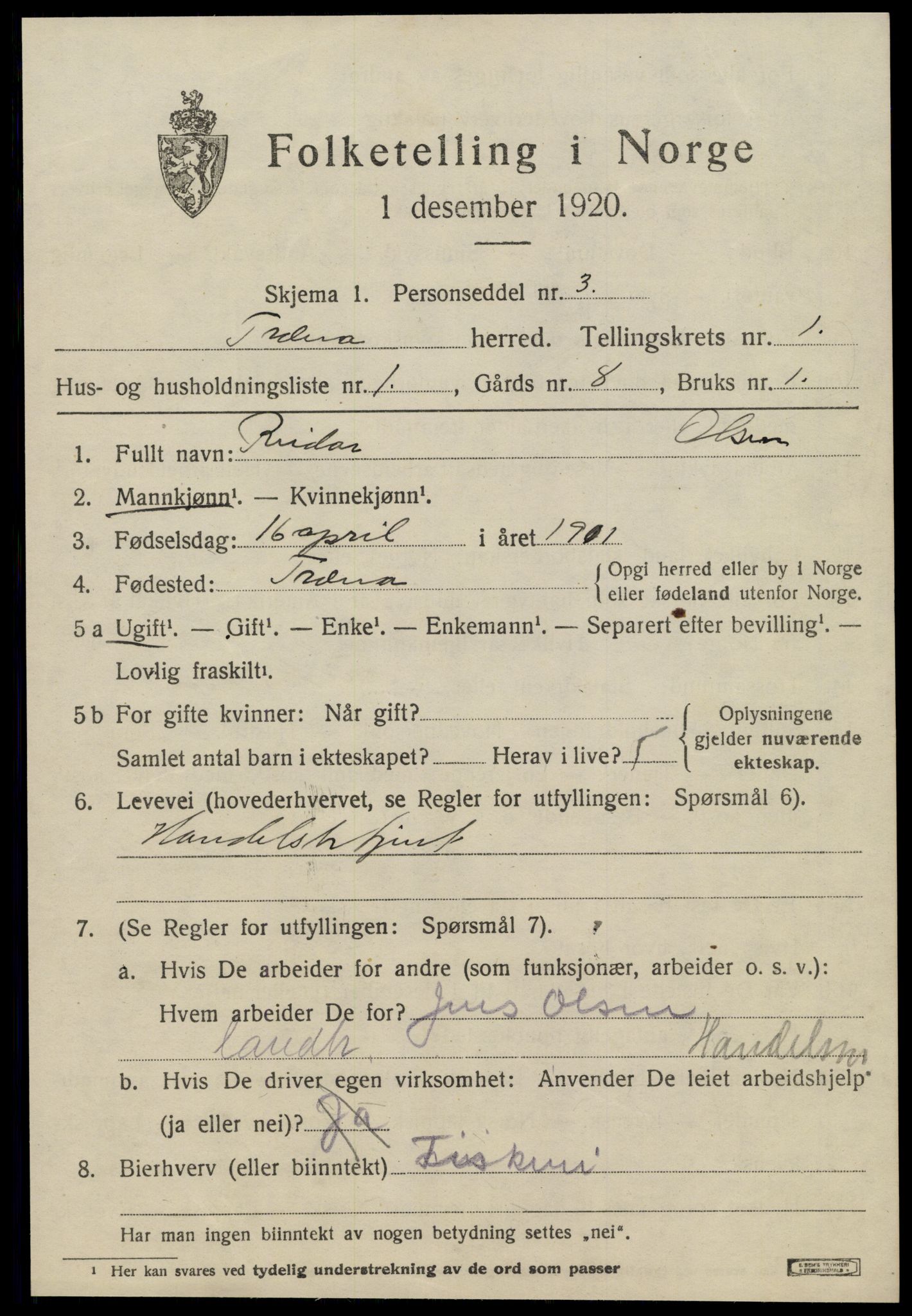 SAT, 1920 census for Træna, 1920, p. 260