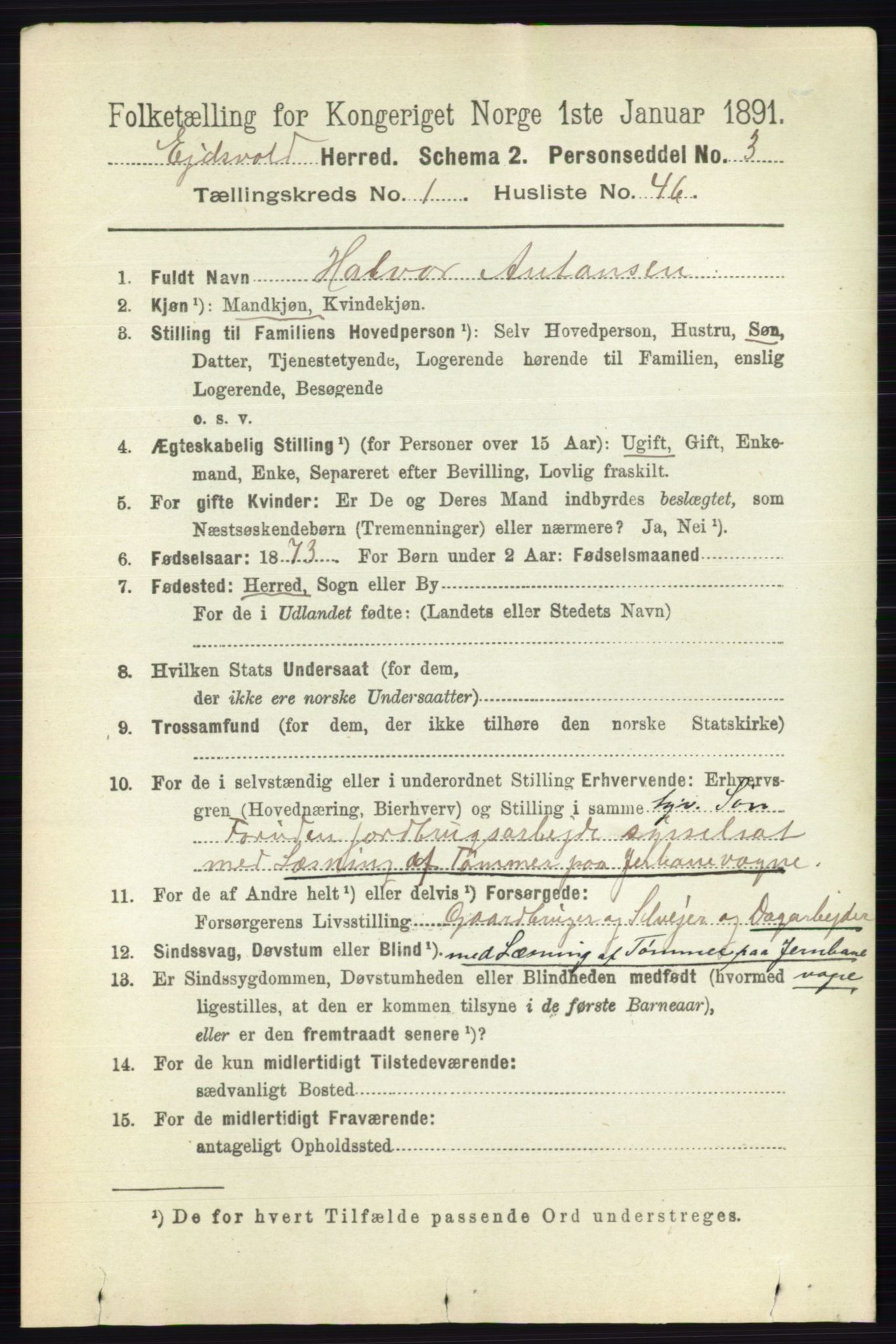 RA, 1891 census for 0237 Eidsvoll, 1891, p. 500