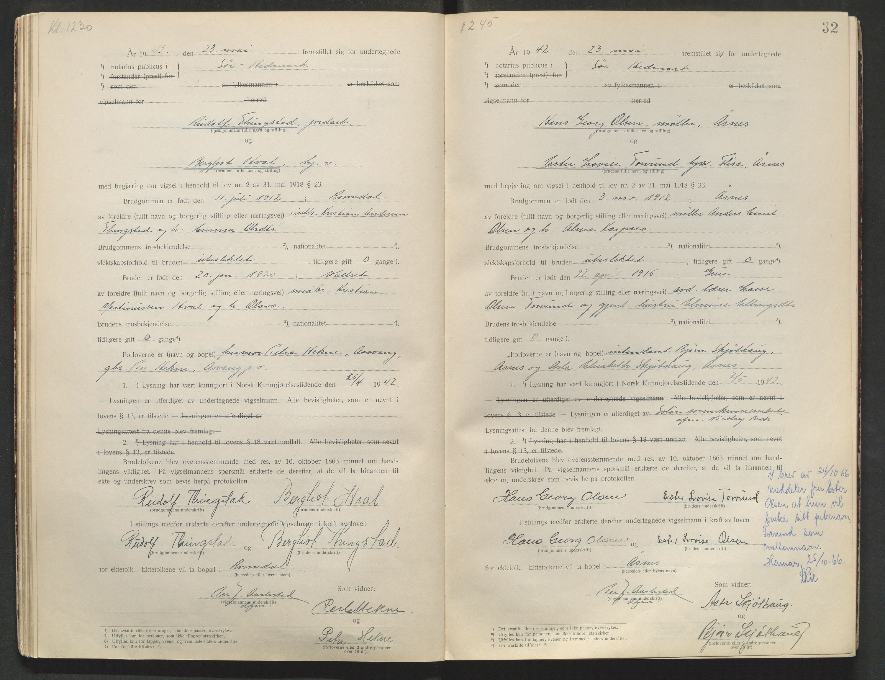 Sør-Hedmark sorenskriveri, AV/SAH-TING-014/L/Le/L0001/0002: Vigselbøker / Vigselbok, 1938-1942, p. 32