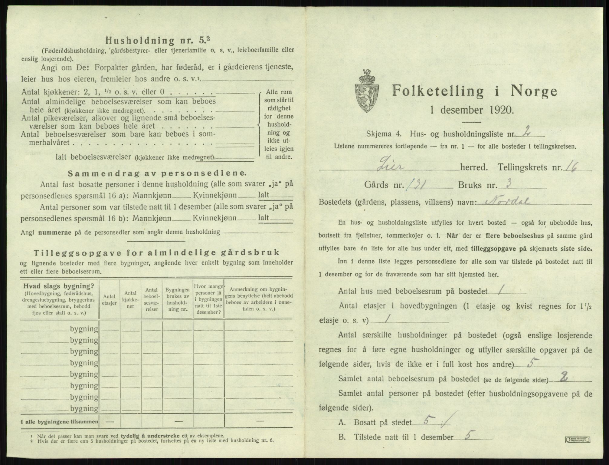 SAKO, 1920 census for Lier, 1920, p. 2732