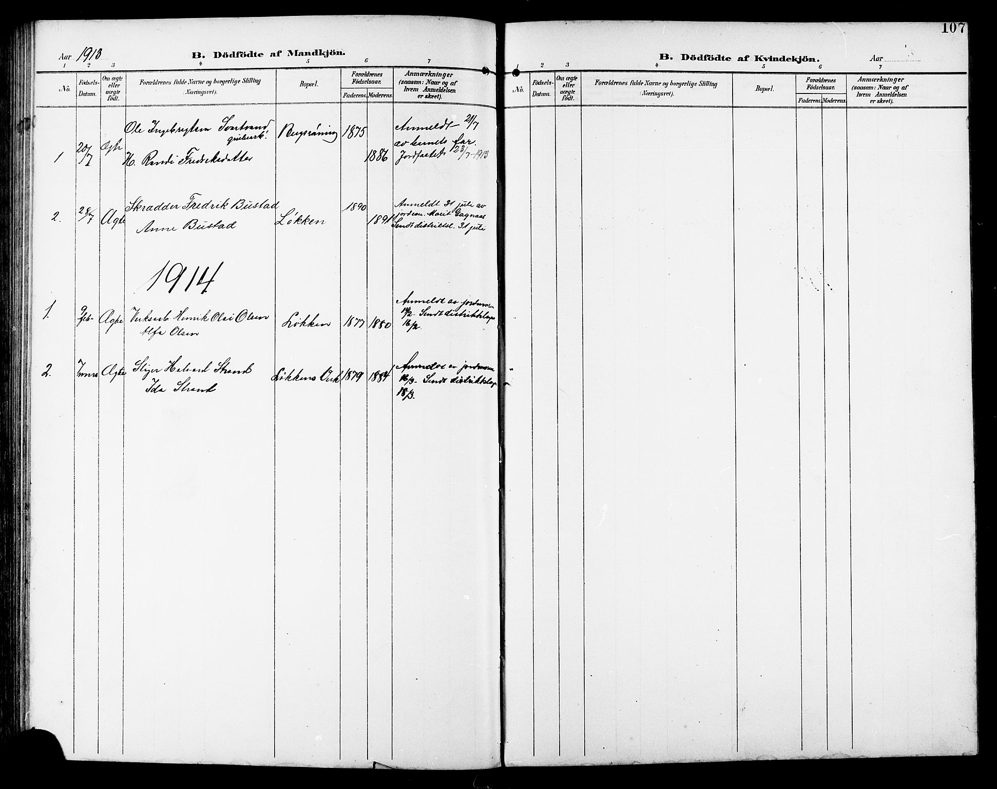 Ministerialprotokoller, klokkerbøker og fødselsregistre - Sør-Trøndelag, SAT/A-1456/672/L0864: Parish register (copy) no. 672C03, 1902-1914, p. 107
