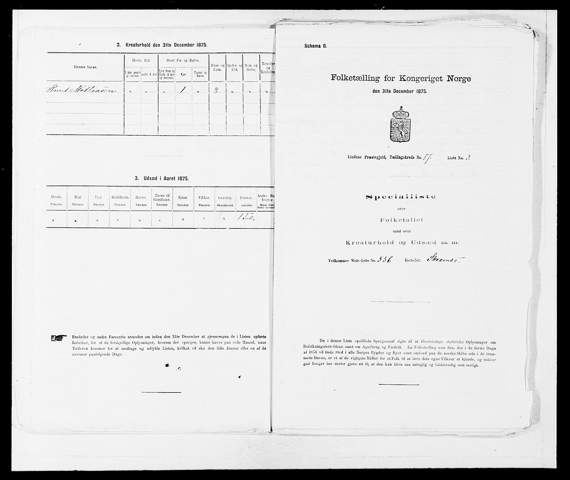 SAB, 1875 census for 1263P Lindås, 1875, p. 1694