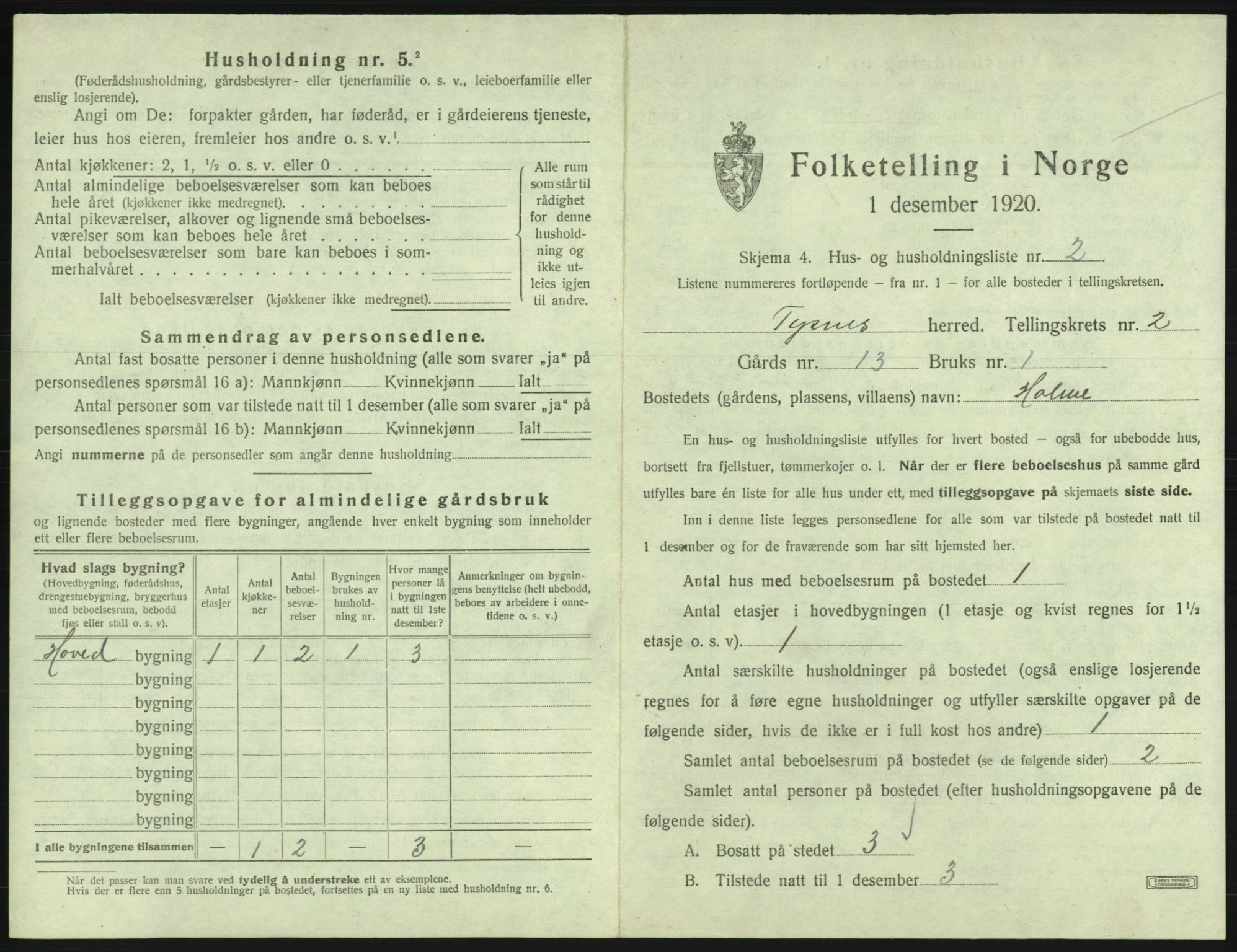 SAB, 1920 census for Tysnes, 1920, p. 159