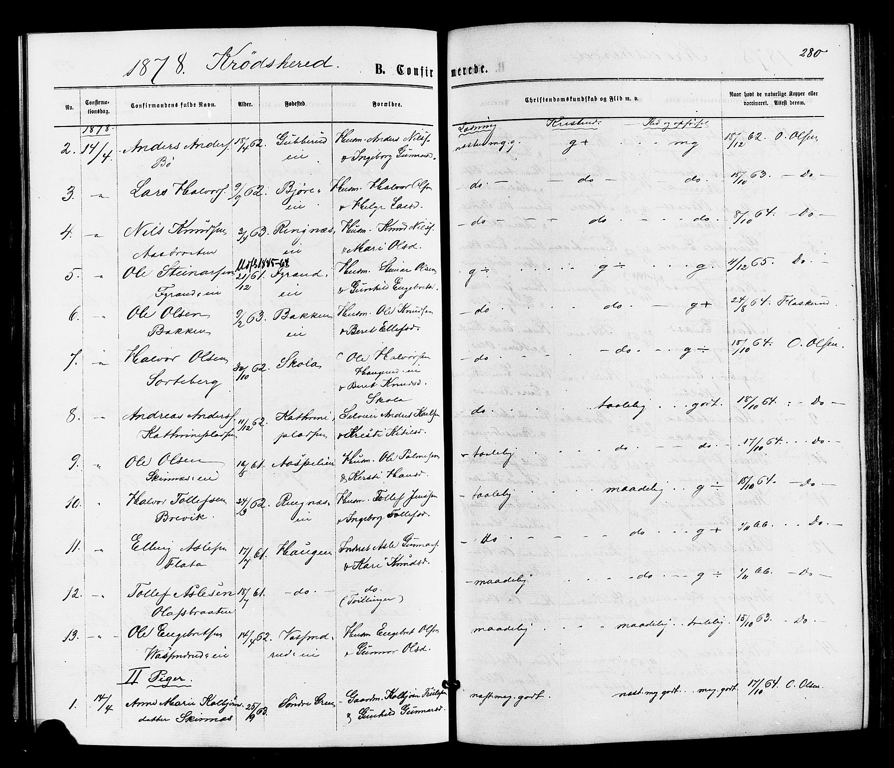 Sigdal kirkebøker, SAKO/A-245/F/Fa/L0010: Parish register (official) no. I 10 /2, 1872-1878, p. 280