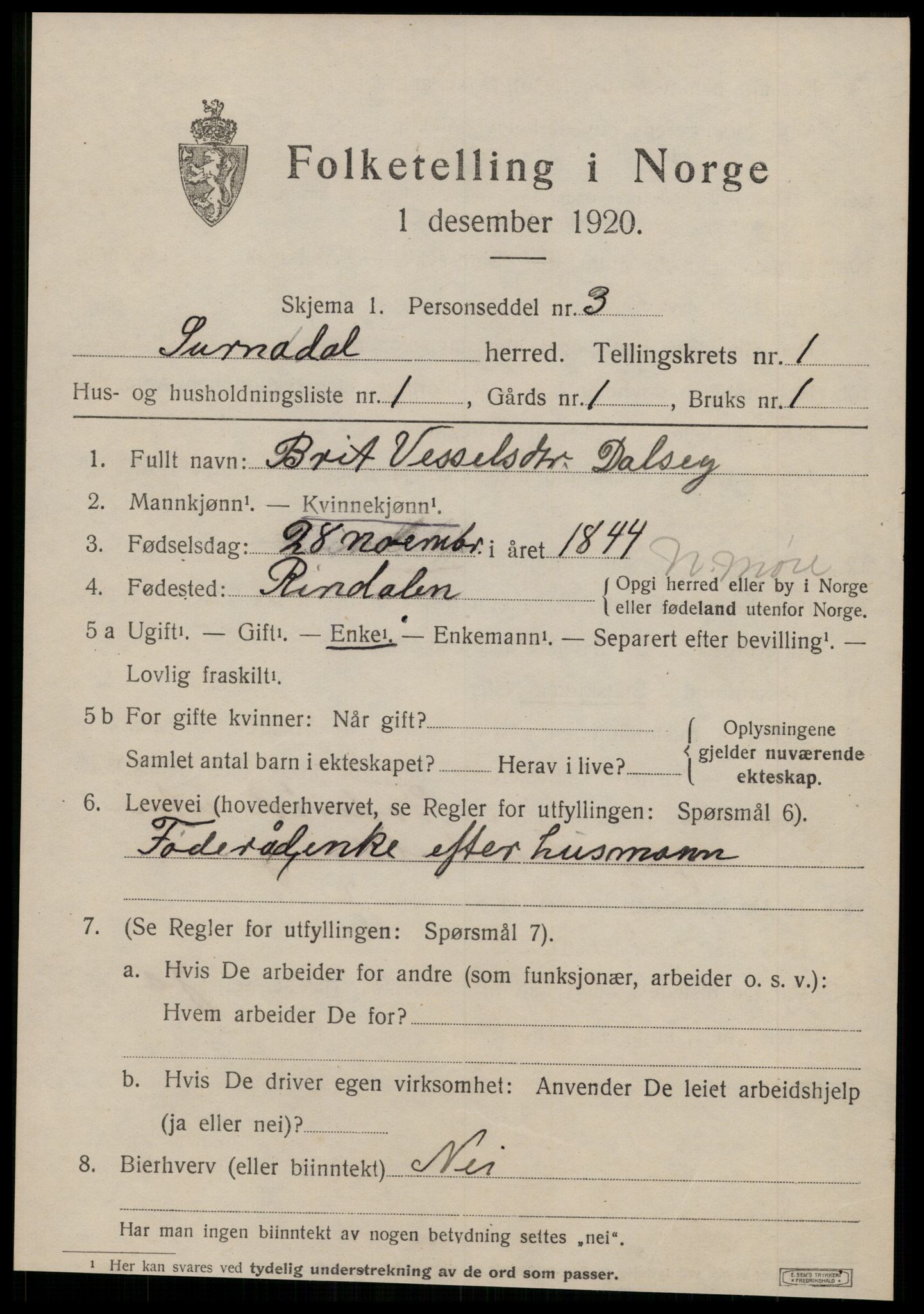 SAT, 1920 census for Surnadal, 1920, p. 1083