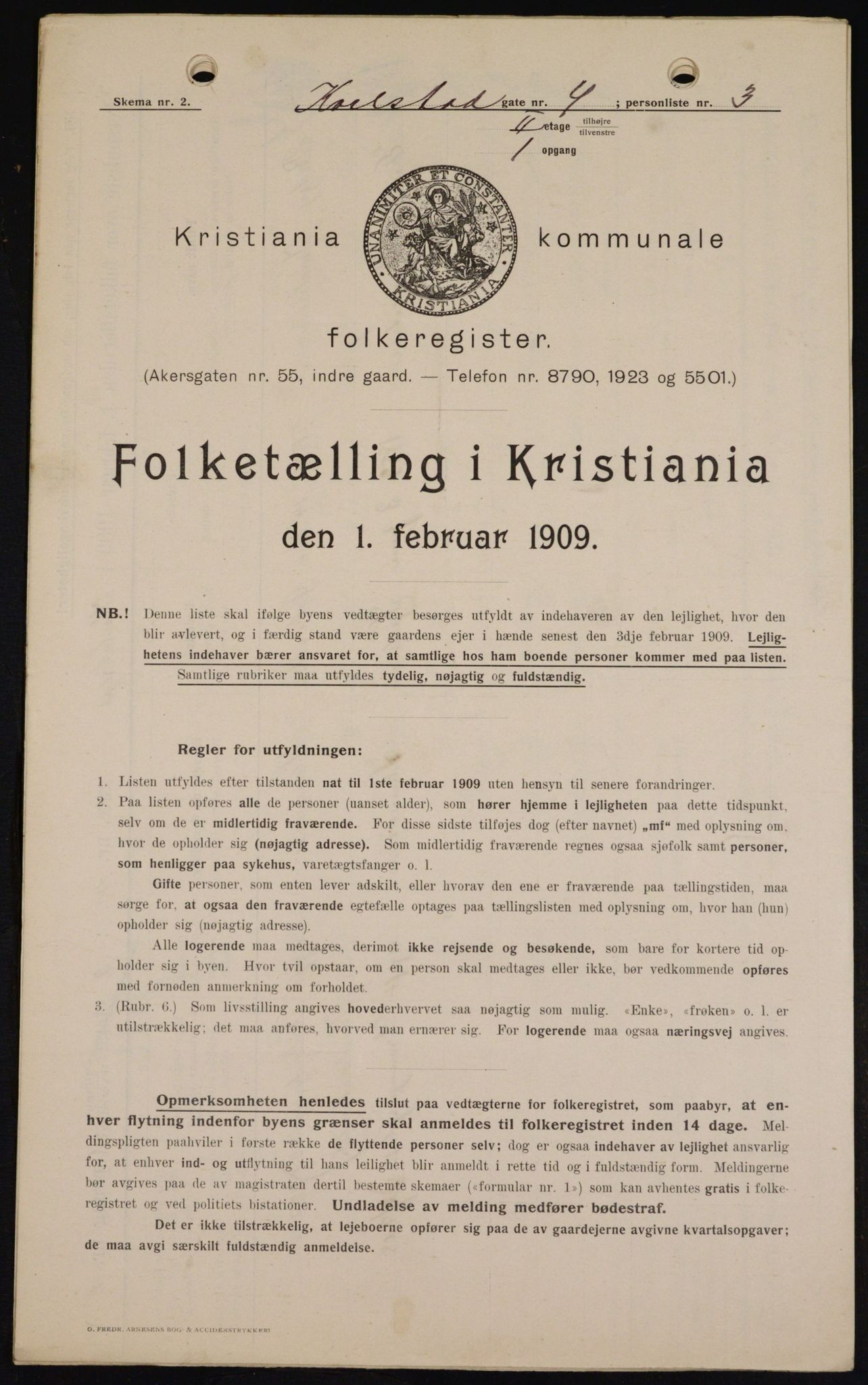 OBA, Municipal Census 1909 for Kristiania, 1909, p. 44667