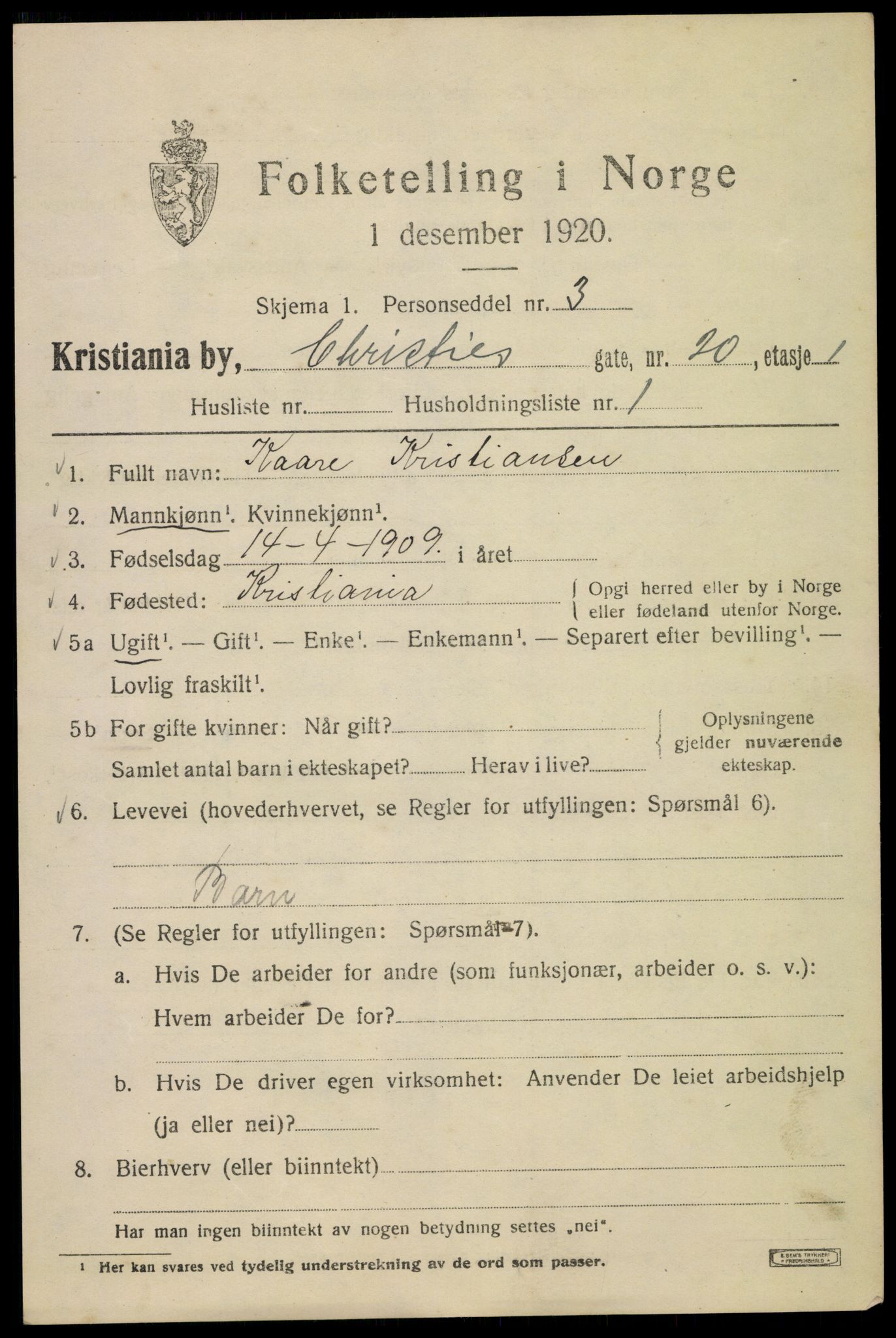 SAO, 1920 census for Kristiania, 1920, p. 185221