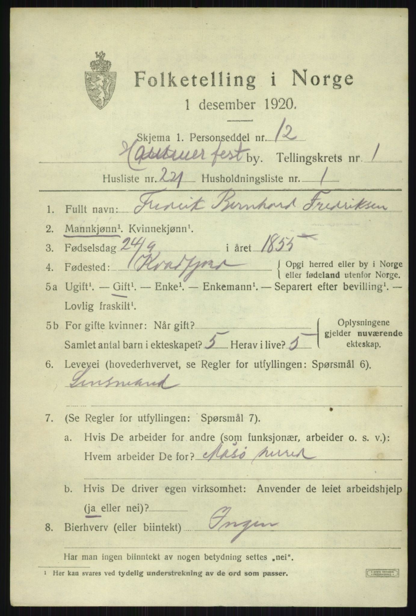 SATØ, 1920 census for Hammerfest, 1920, p. 5796