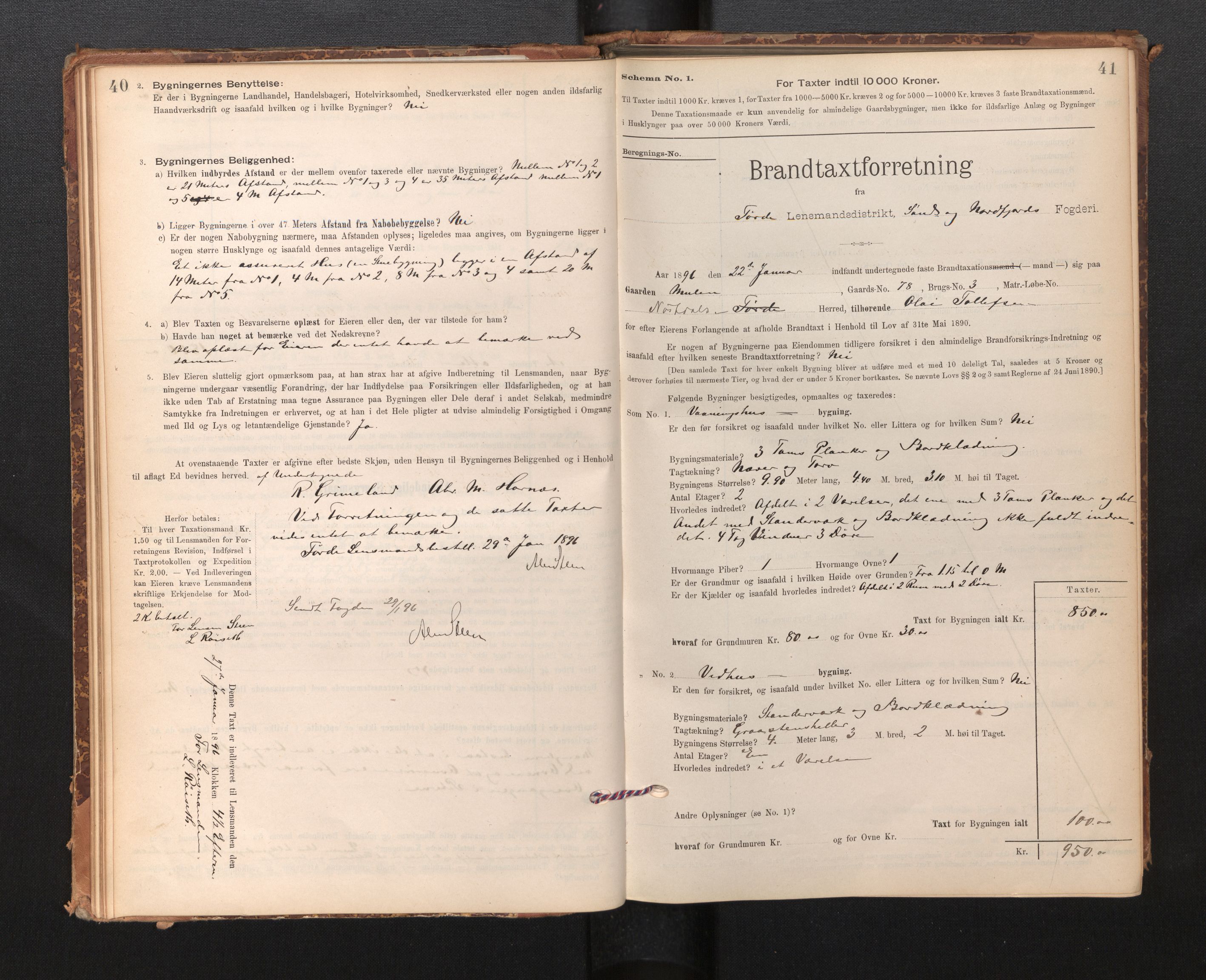 Lensmannen i Førde, AV/SAB-A-27401/0012/L0008: Branntakstprotokoll, skjematakst, 1895-1922, p. 40-41