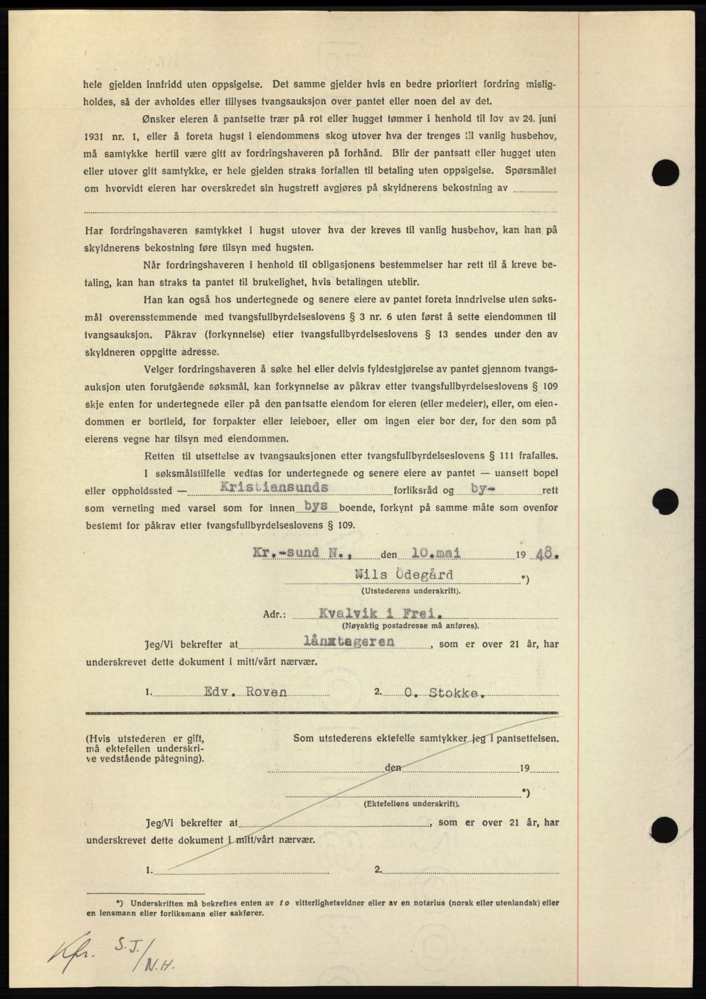 Nordmøre sorenskriveri, AV/SAT-A-4132/1/2/2Ca: Mortgage book no. B98, 1948-1948, Diary no: : 1181/1948