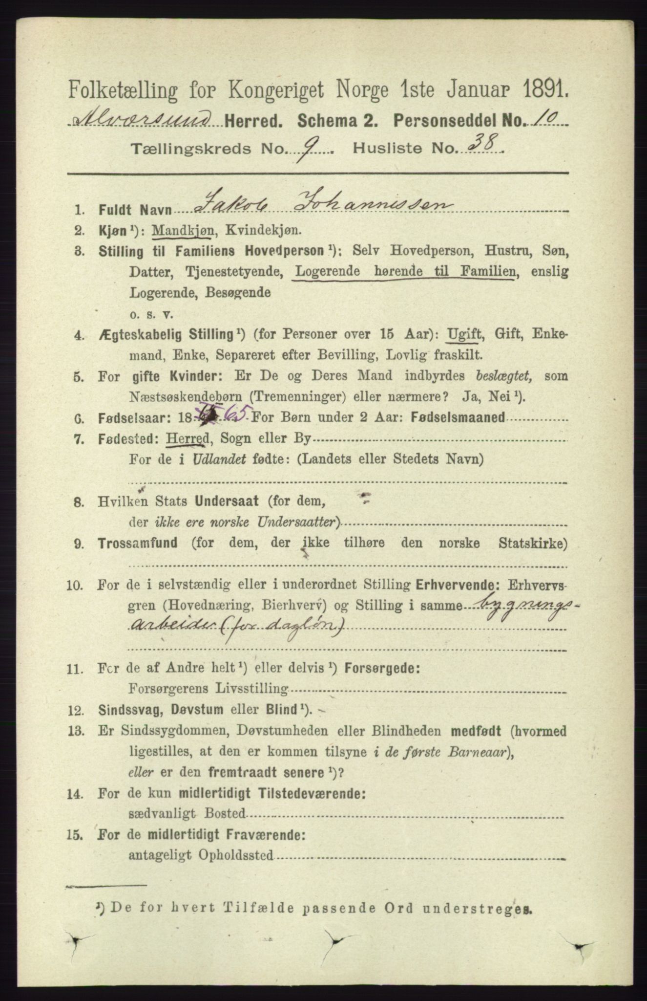 RA, 1891 census for 1257 Alversund, 1891, p. 3353