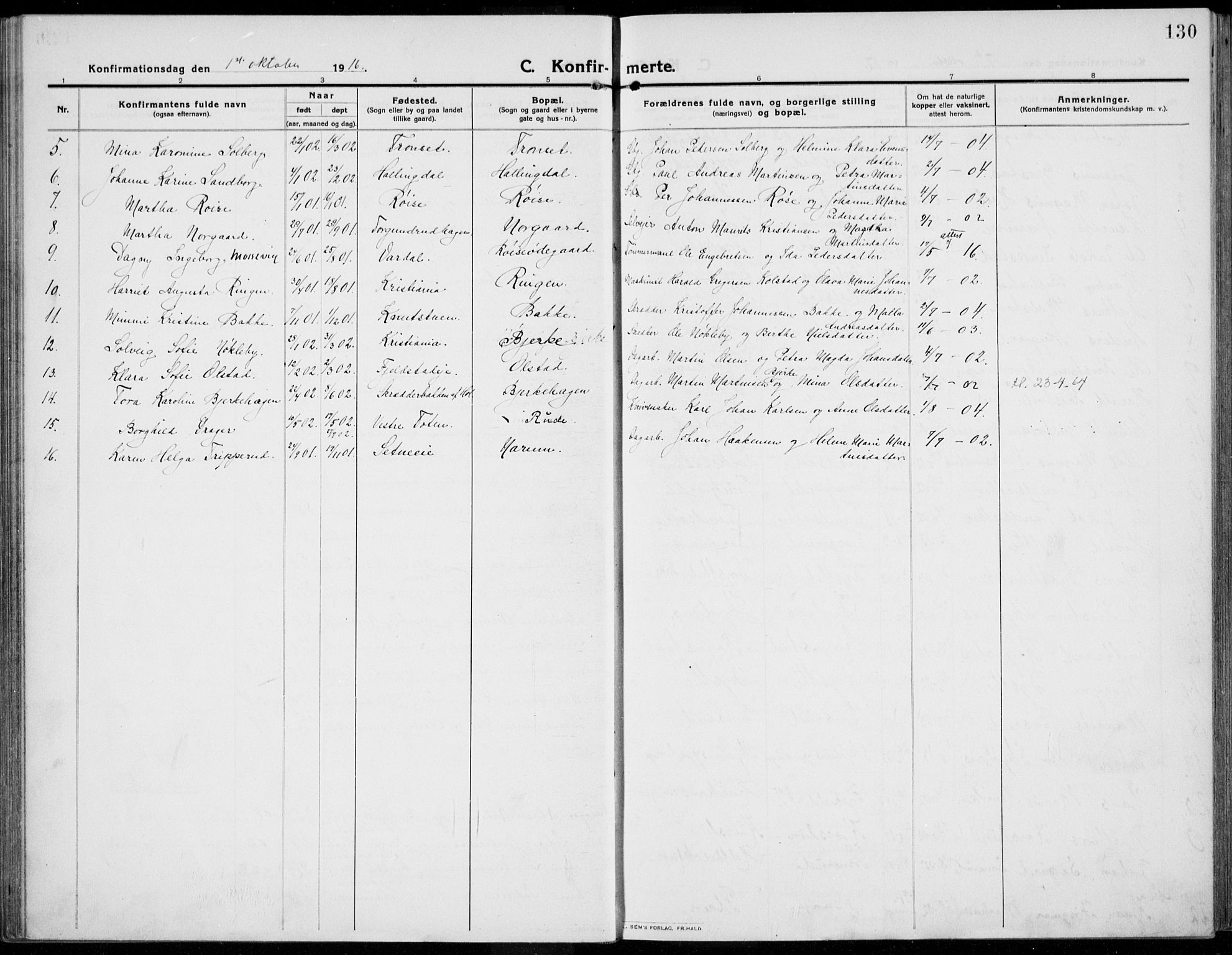 Kolbu prestekontor, SAH/PREST-110/H/Ha/Haa/L0002: Parish register (official) no. 2, 1912-1926, p. 130