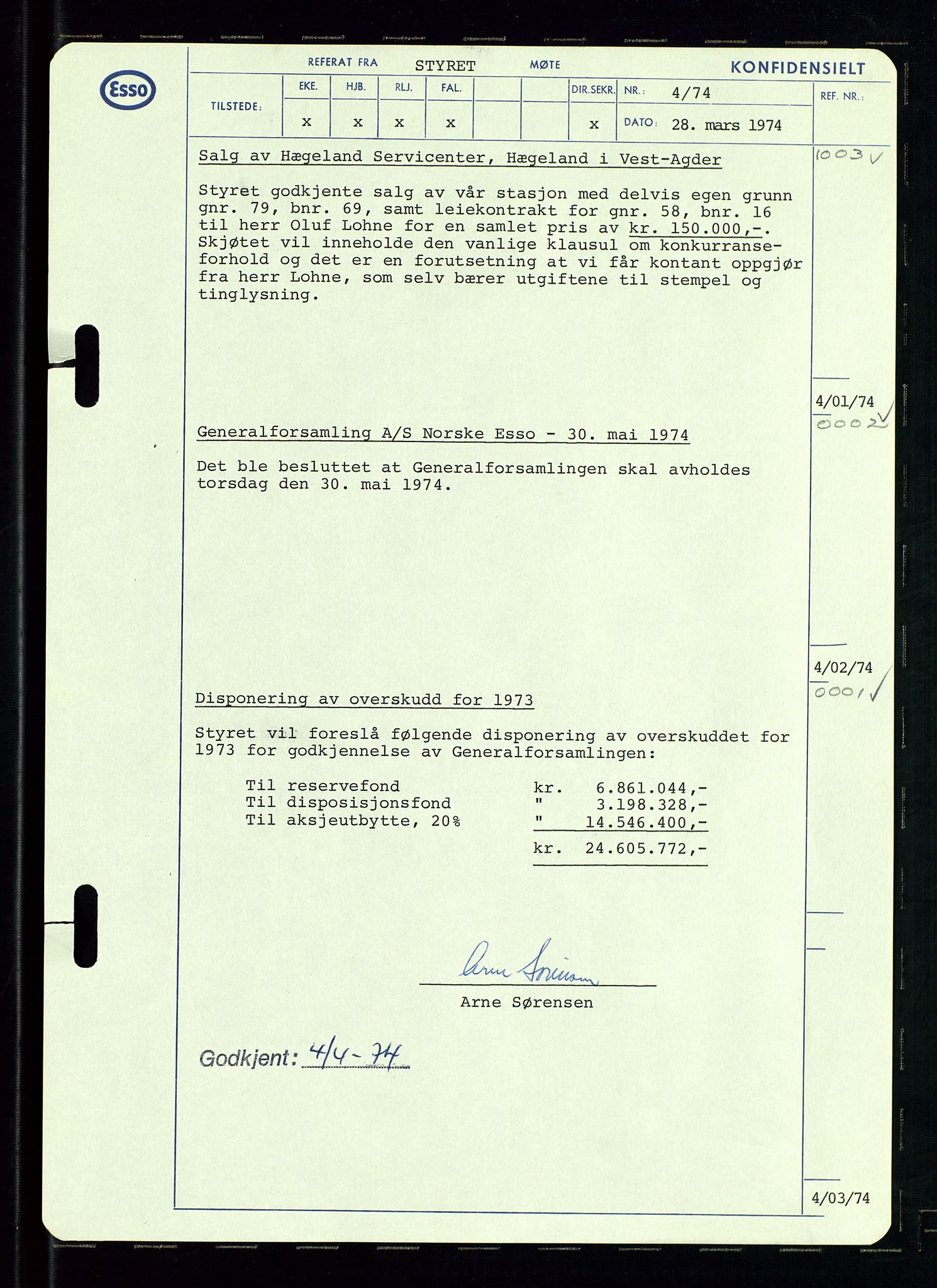 Pa 0982 - Esso Norge A/S, AV/SAST-A-100448/A/Aa/L0003/0002: Den administrerende direksjon Board minutes (styrereferater) og Bedriftforsamlingsprotokoll / Den administrerende direksjon Board minutes (styrereferater), 1970-1974, p. 34