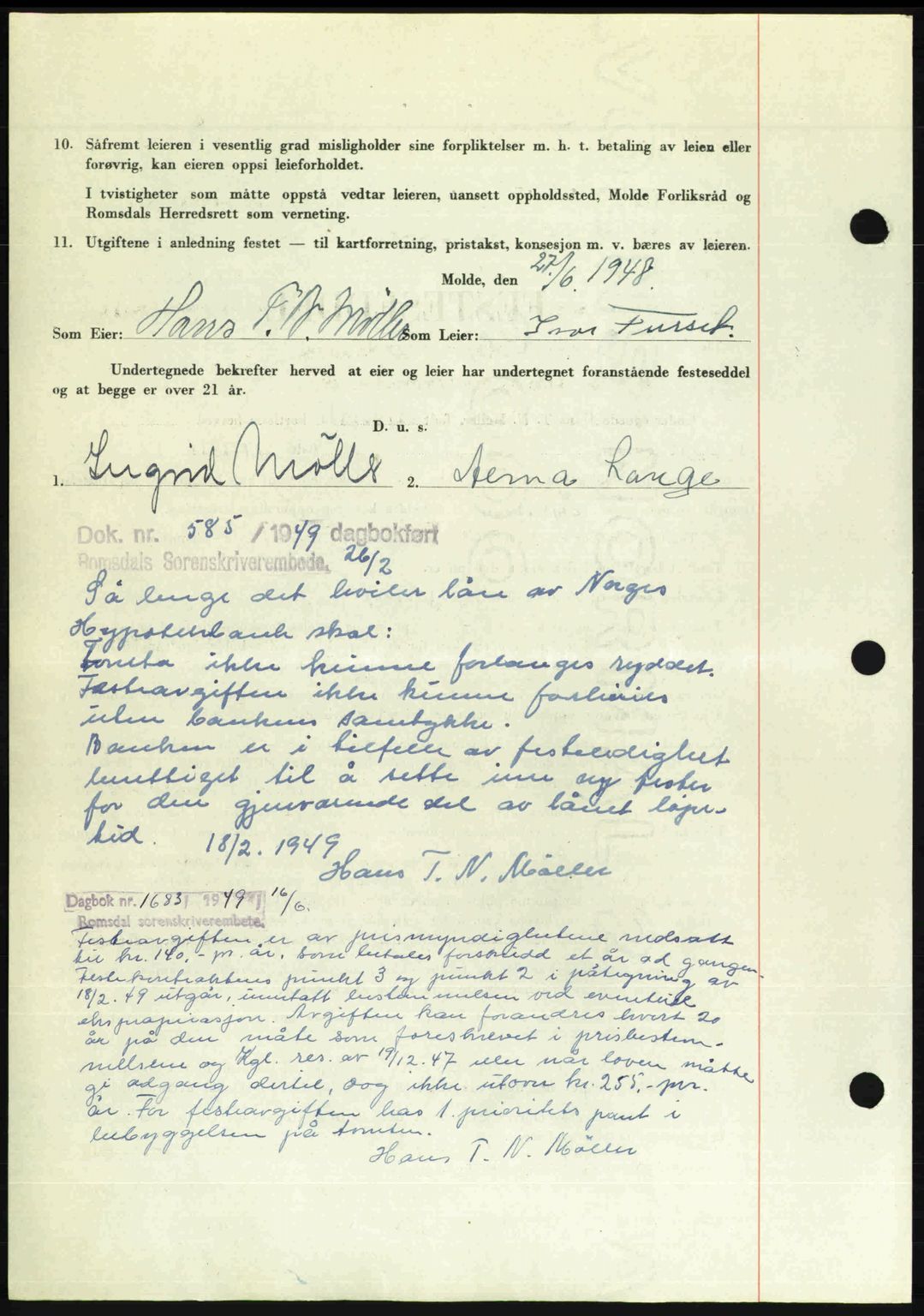 Romsdal sorenskriveri, AV/SAT-A-4149/1/2/2C: Mortgage book no. A26, 1948-1948, Diary no: : 1724/1948