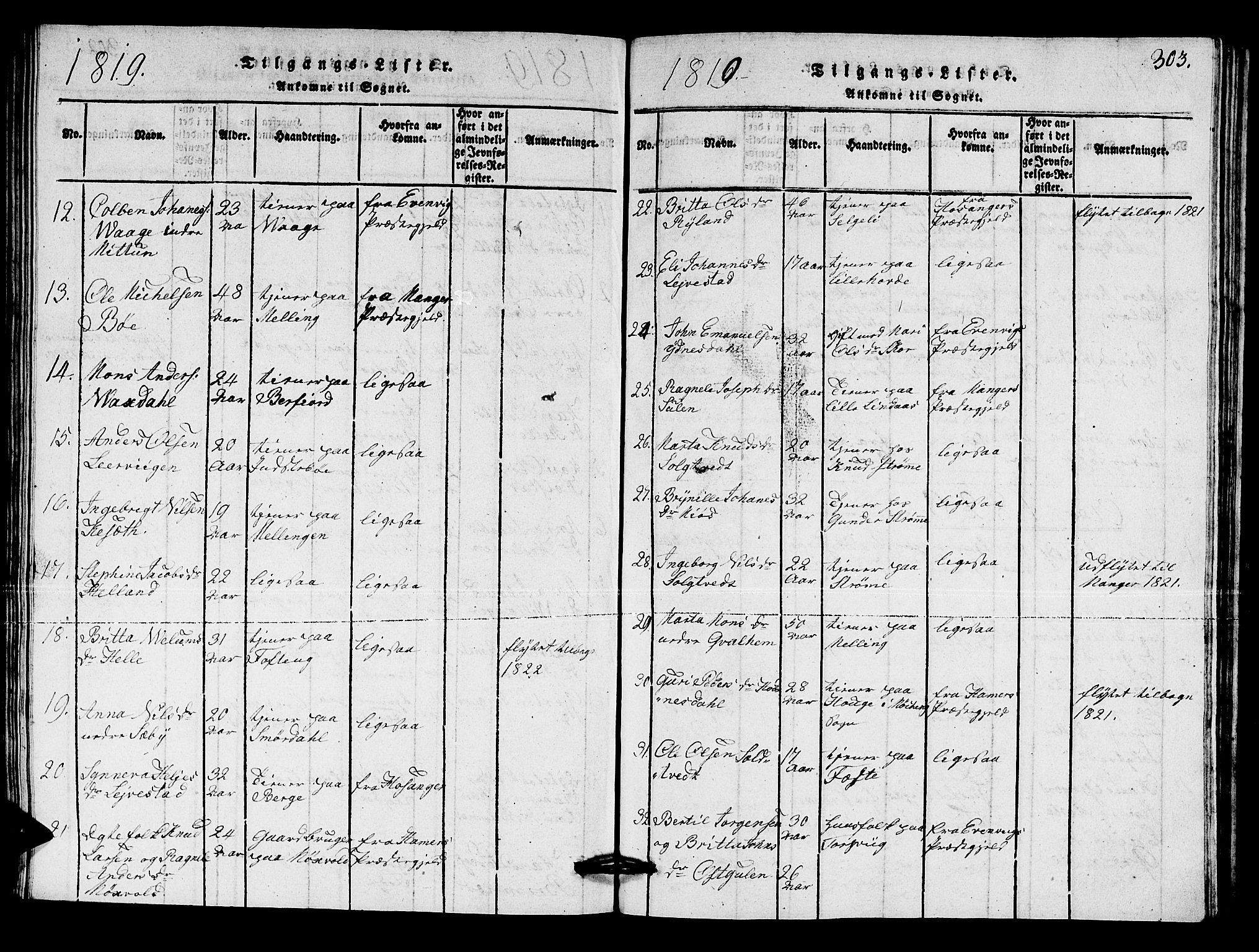 Lindås Sokneprestembete, SAB/A-76701/H/Hab: Parish register (copy) no. A 1, 1816-1823, p. 303