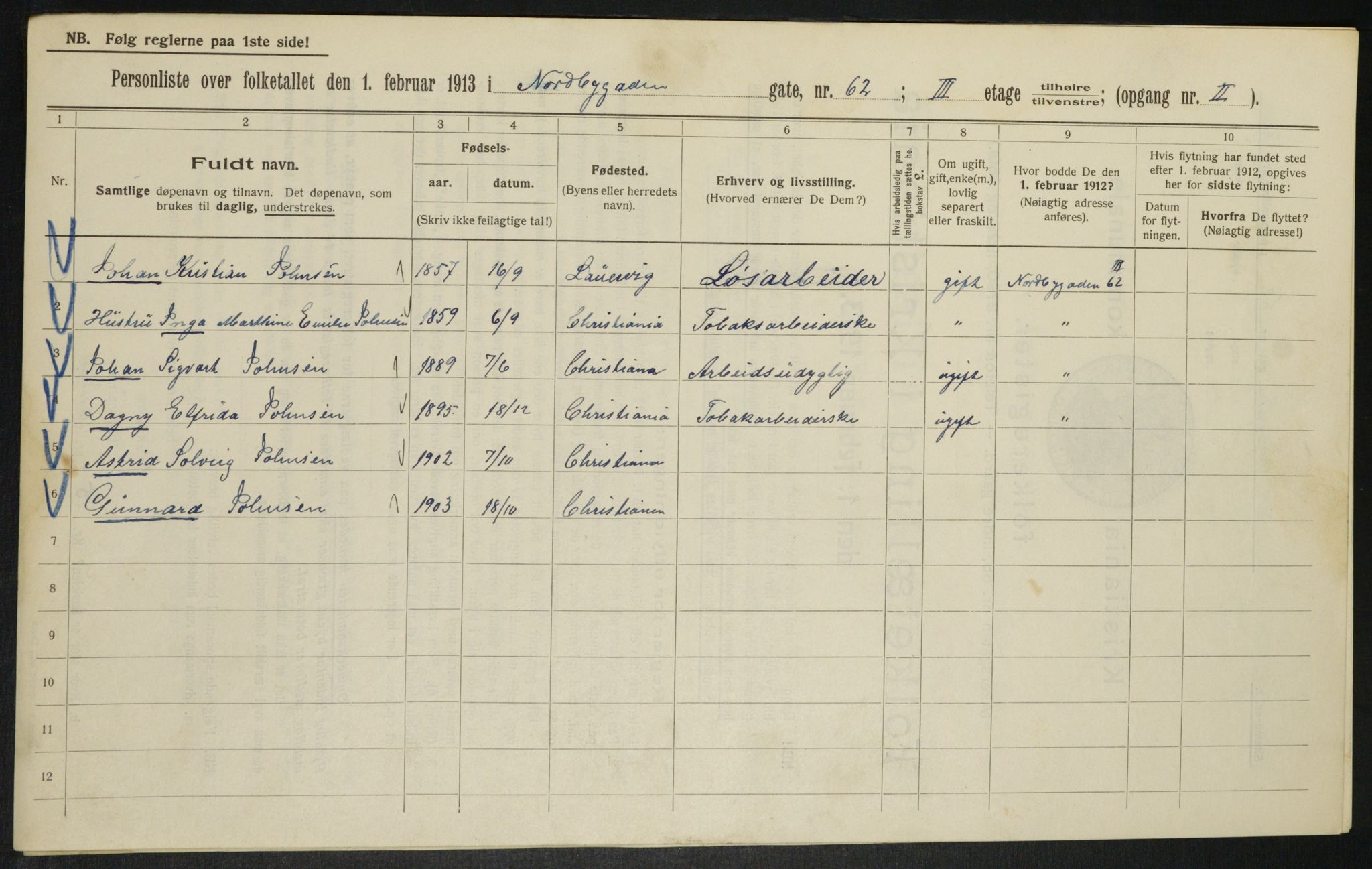 OBA, Municipal Census 1913 for Kristiania, 1913, p. 72187