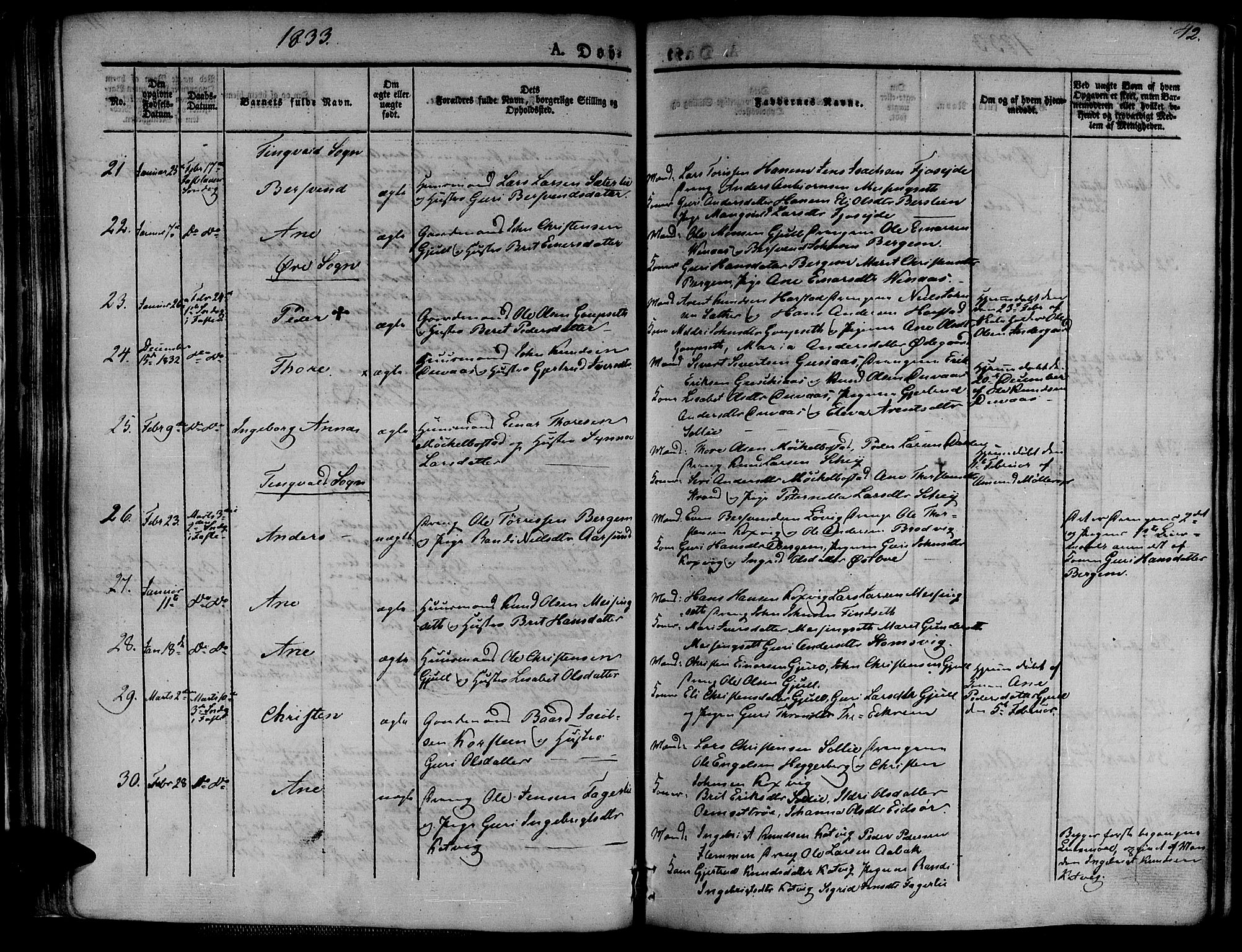 Ministerialprotokoller, klokkerbøker og fødselsregistre - Møre og Romsdal, AV/SAT-A-1454/586/L0983: Parish register (official) no. 586A09, 1829-1843, p. 42