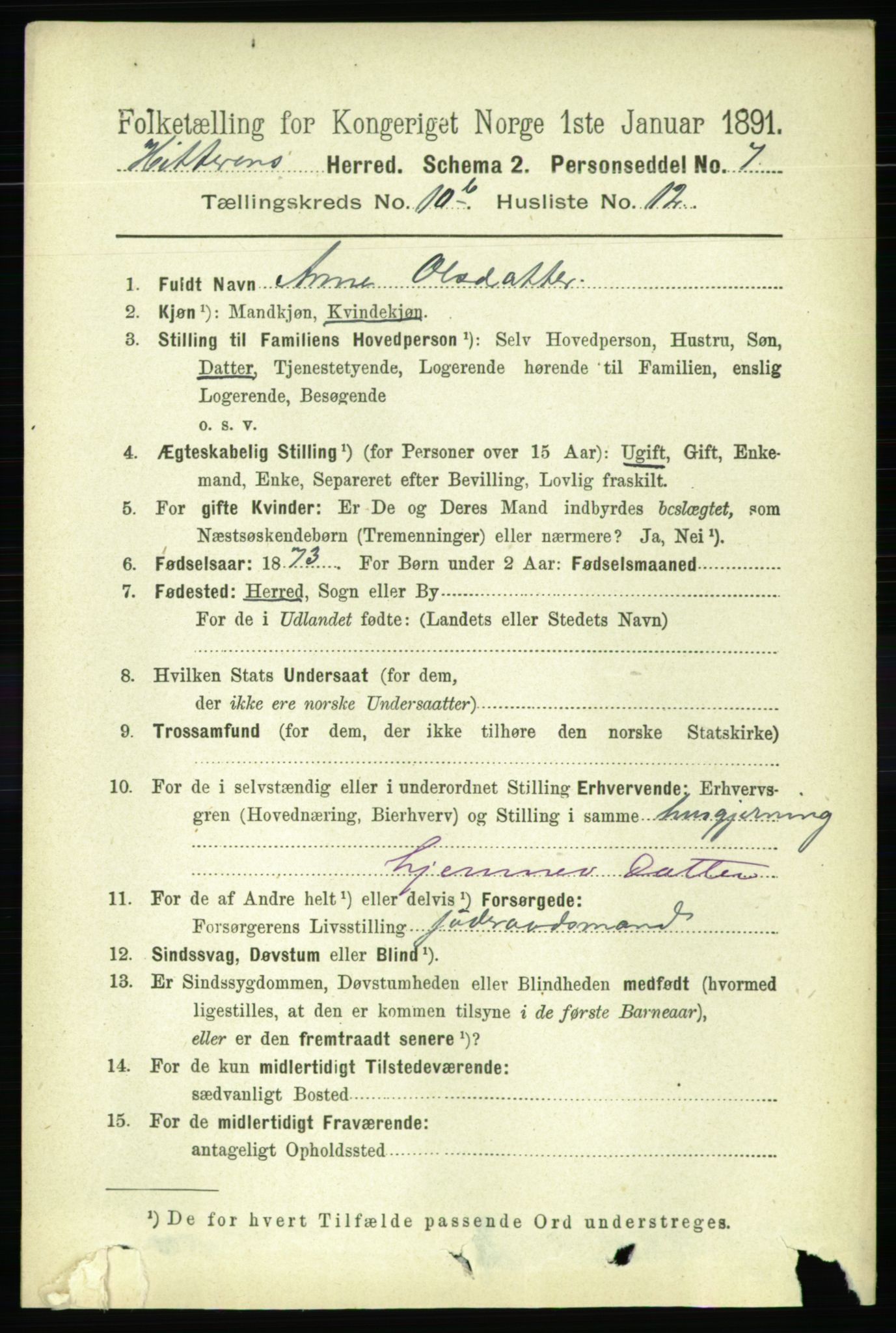 RA, 1891 census for 1617 Hitra, 1891, p. 2419