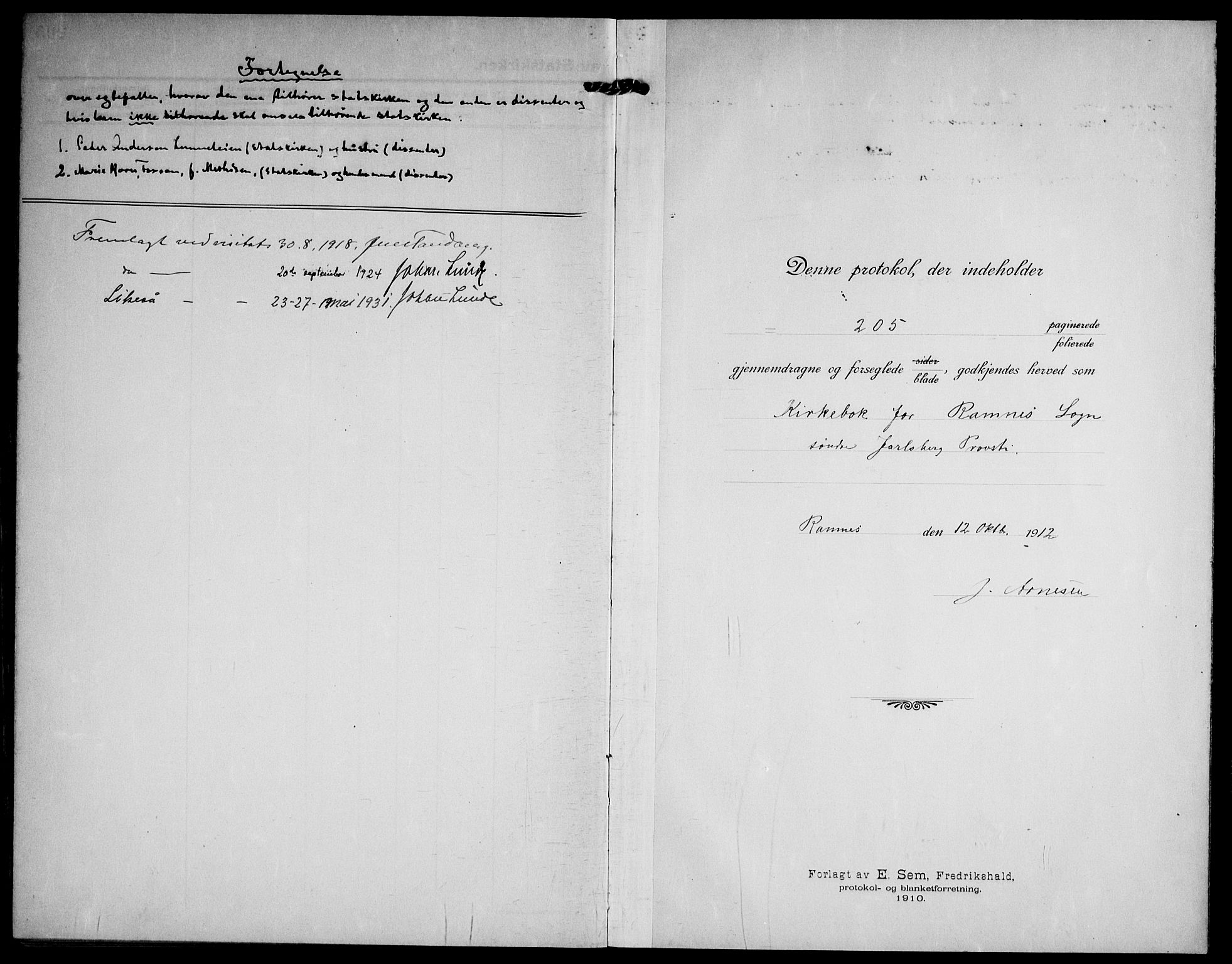 Ramnes kirkebøker, SAKO/A-314/F/Fa/L0009: Parish register (official) no. I 9, 1912-1929