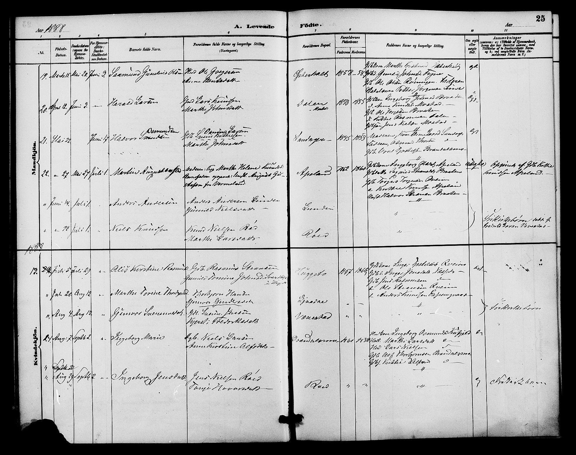 Gjerstad sokneprestkontor, AV/SAK-1111-0014/F/Fa/Faa/L0009: Parish register (official) no. A 9, 1885-1890, p. 25