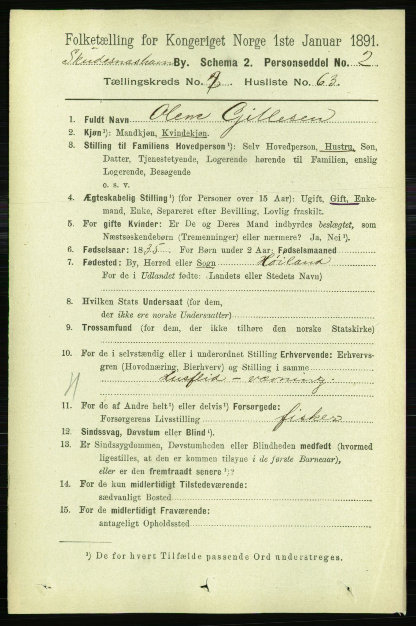 RA, 1891 census for 1104 Skudeneshavn, 1891, p. 961