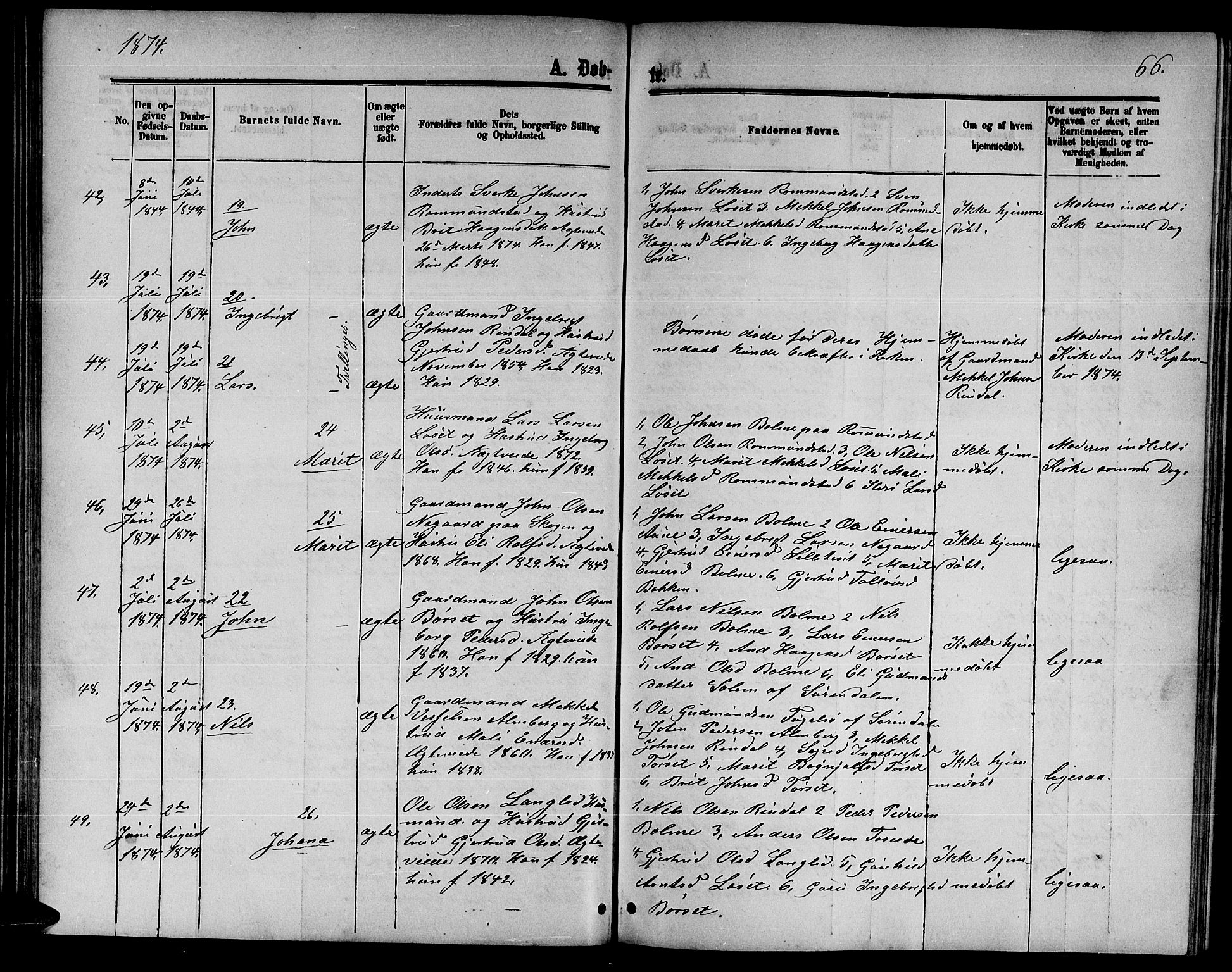 Ministerialprotokoller, klokkerbøker og fødselsregistre - Møre og Romsdal, AV/SAT-A-1454/598/L1076: Parish register (copy) no. 598C01, 1867-1878, p. 66