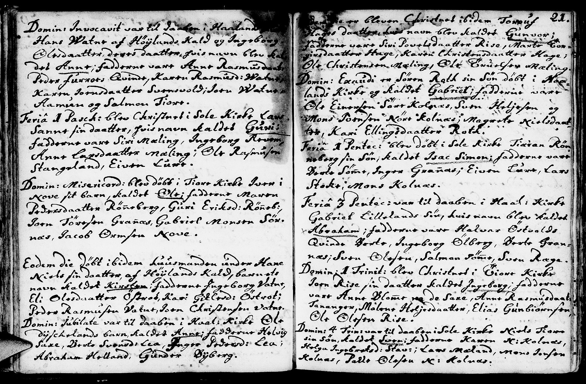 Håland sokneprestkontor, SAST/A-101802/001/30BA/L0002: Parish register (official) no. A 2, 1722-1794, p. 21