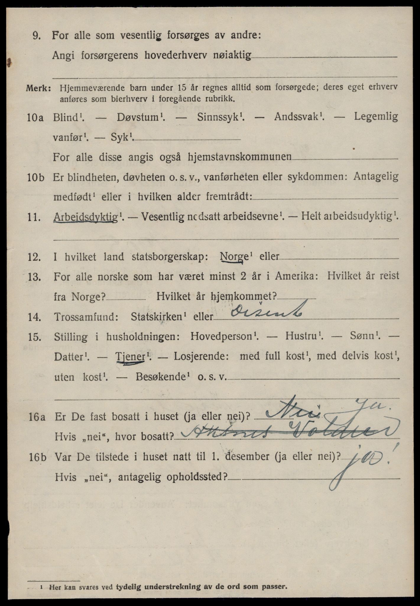 SAT, 1920 census for Volda, 1920, p. 12073