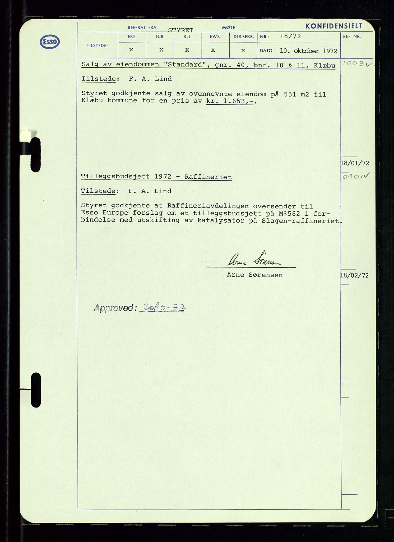 Pa 0982 - Esso Norge A/S, AV/SAST-A-100448/A/Aa/L0003/0002: Den administrerende direksjon Board minutes (styrereferater) og Bedriftforsamlingsprotokoll / Den administrerende direksjon Board minutes (styrereferater), 1970-1974, p. 102