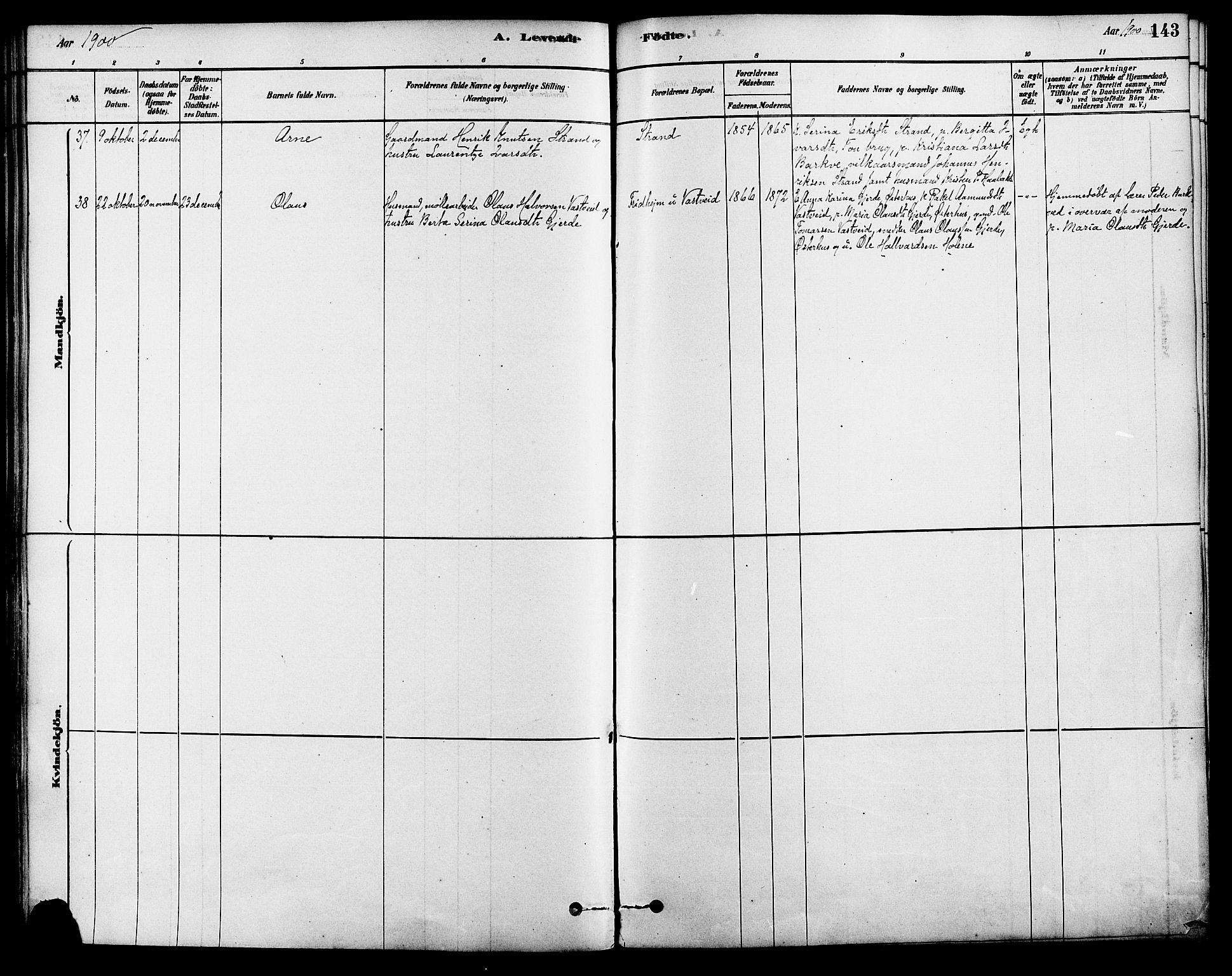 Strand sokneprestkontor, SAST/A-101828/H/Ha/Haa/L0009: Parish register (official) no. A 9, 1877-1908, p. 143