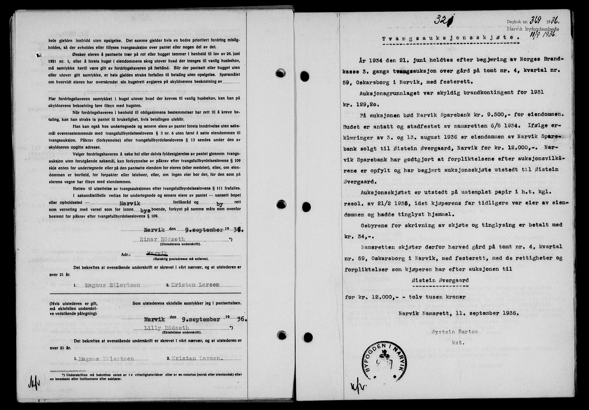 Narvik sorenskriveri, AV/SAT-A-0002/1/2/2C/2Ca/L0011: Mortgage book no. 14, 1935-1937, Deed date: 11.09.1936