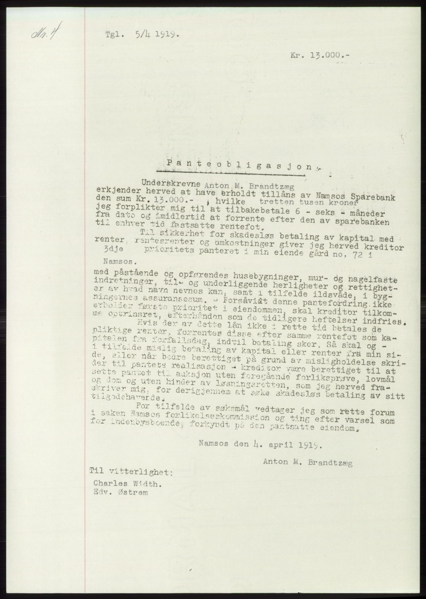 Namdal sorenskriveri, SAT/A-4133/1/2/2C: Mortgage book no. -, 1916-1921, Deed date: 05.04.1919