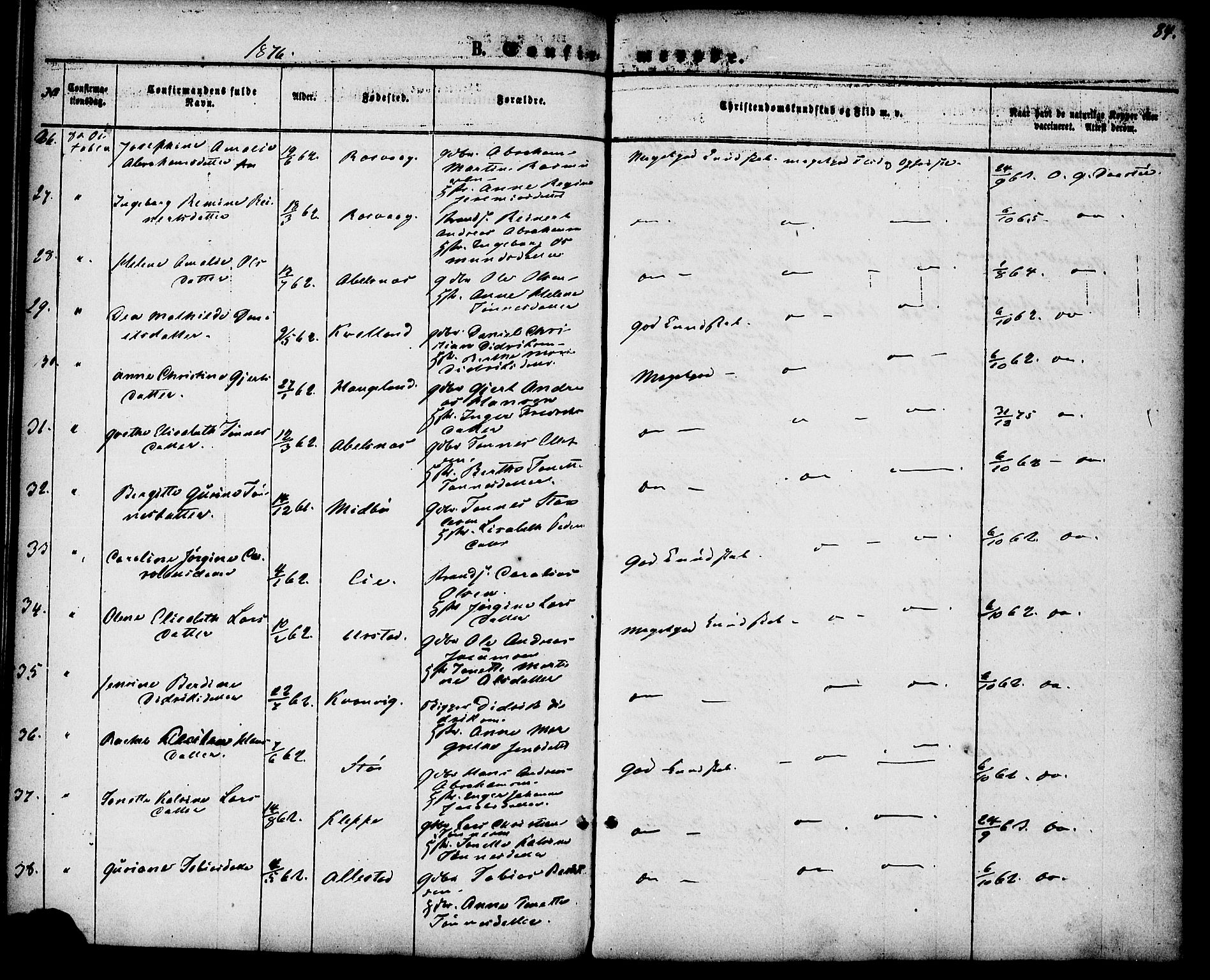 Flekkefjord sokneprestkontor, AV/SAK-1111-0012/F/Fa/Fab/L0005: Parish register (official) no. A 5, 1870-1886, p. 84