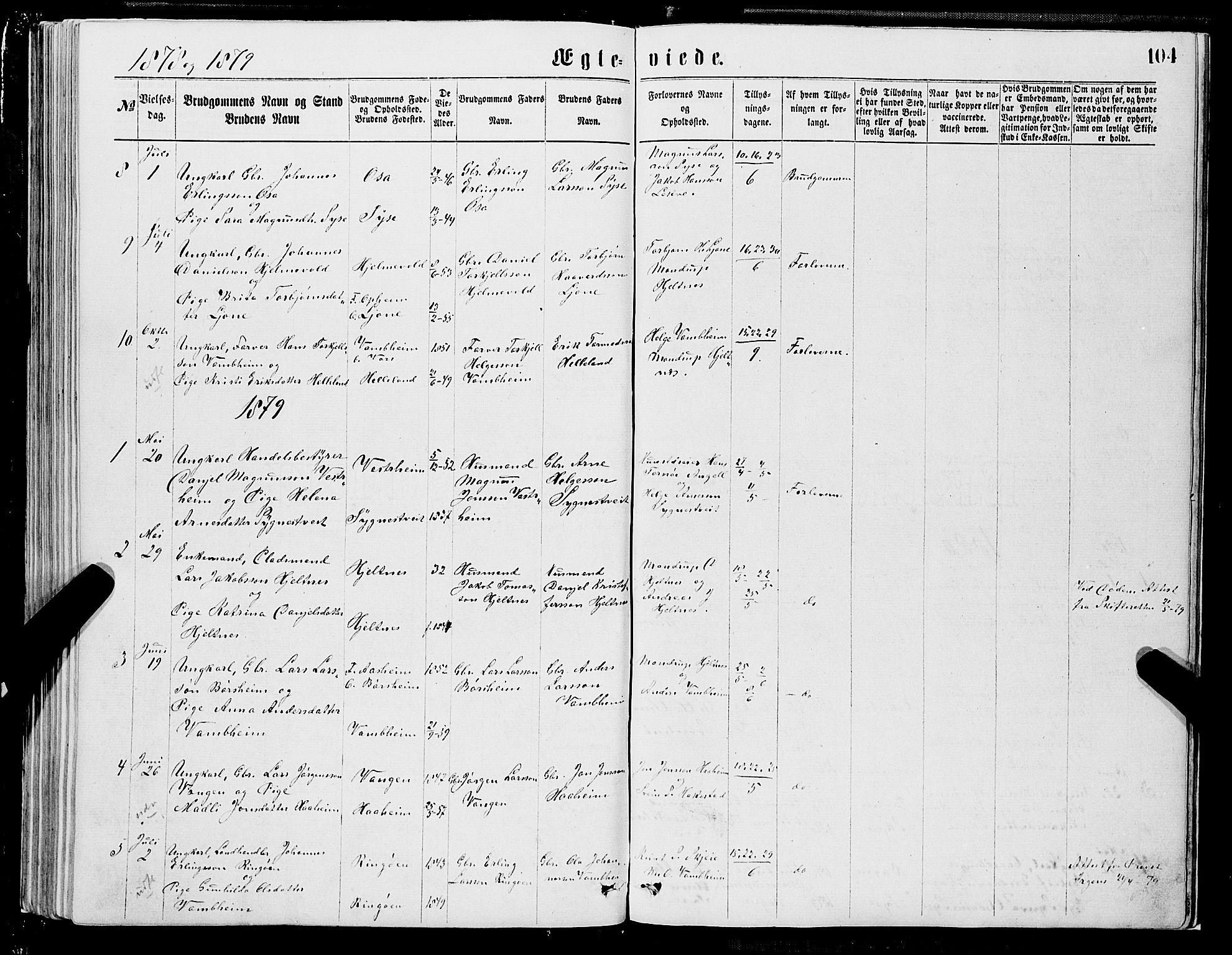 Ulvik sokneprestembete, SAB/A-78801/H/Hab: Parish register (copy) no. A 2, 1869-1882, p. 104