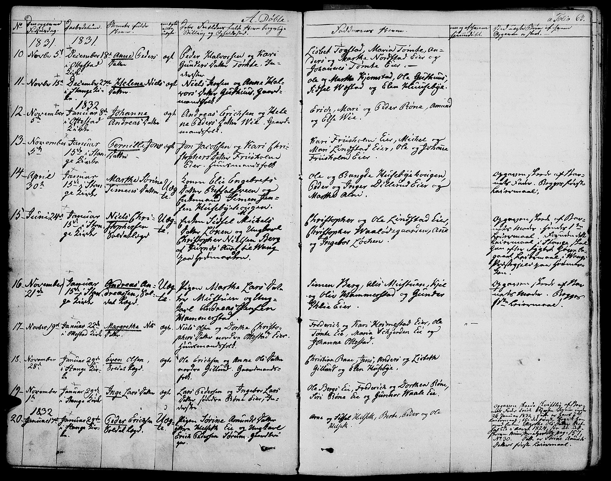 Stange prestekontor, AV/SAH-PREST-002/K/L0009: Parish register (official) no. 9, 1826-1835, p. 63