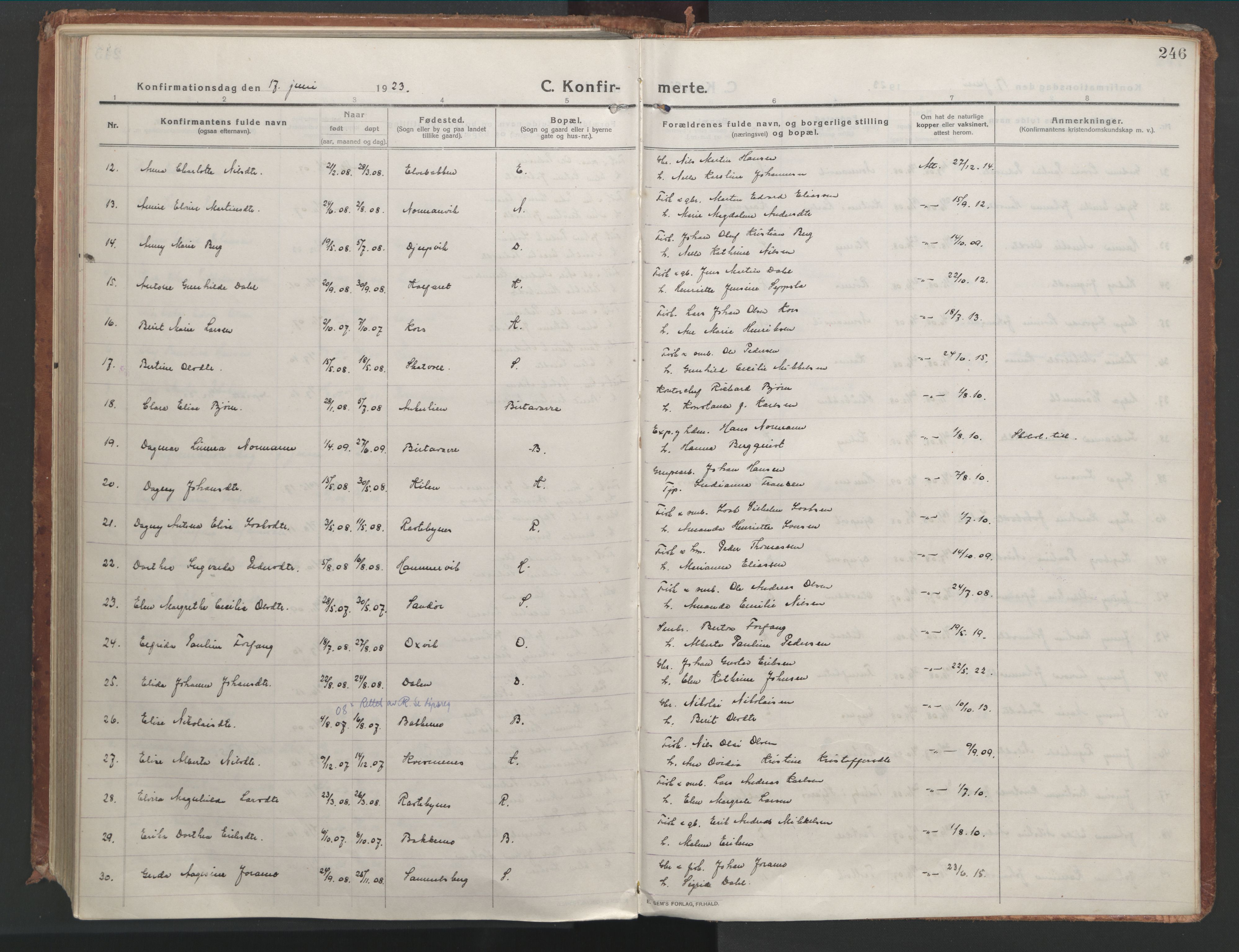 Lyngen sokneprestembete, AV/SATØ-S-1289/H/He/Hea/L0012kirke: Parish register (official) no. 12, 1914-1923, p. 246