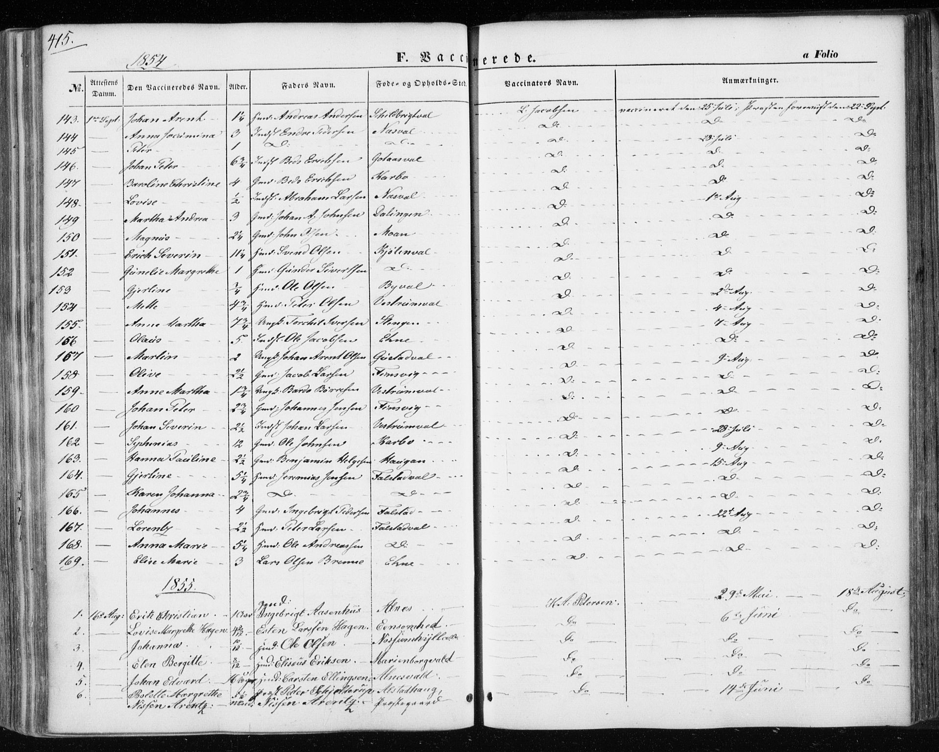 Ministerialprotokoller, klokkerbøker og fødselsregistre - Nord-Trøndelag, AV/SAT-A-1458/717/L0154: Parish register (official) no. 717A07 /1, 1850-1862, p. 415