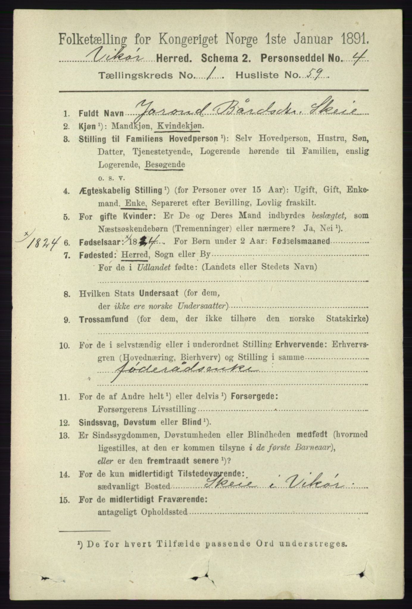 RA, 1891 census for 1238 Vikør, 1891, p. 441