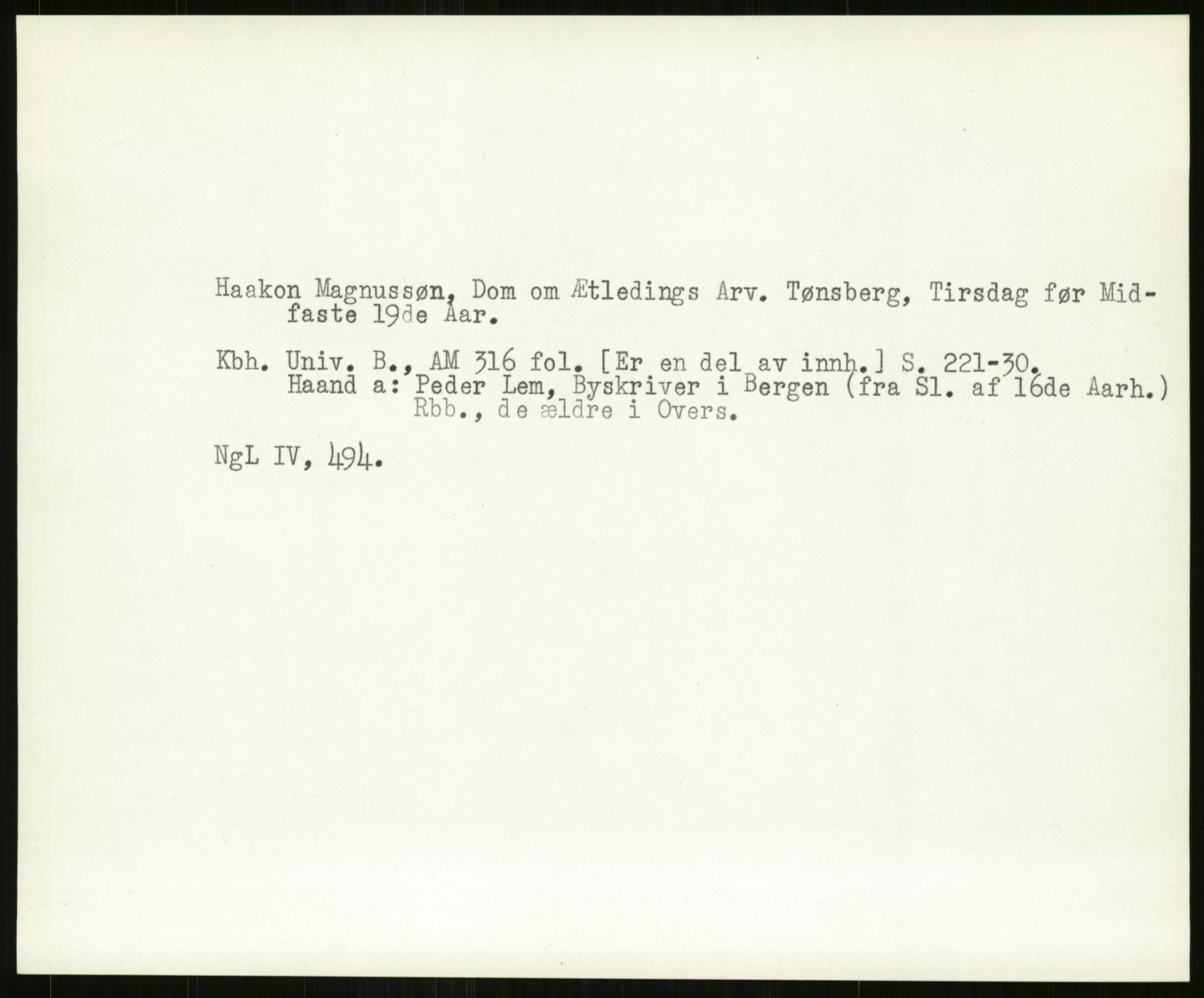 Norsk Historisk Kjeldeskrift-Institutt (NHKI), AV/RA-S-6117/G/Gc/L0029: Tematisk register til Gustav Storms håndskriftbeskrivelser i NgL bd. IV, 1315-1377, p. 197