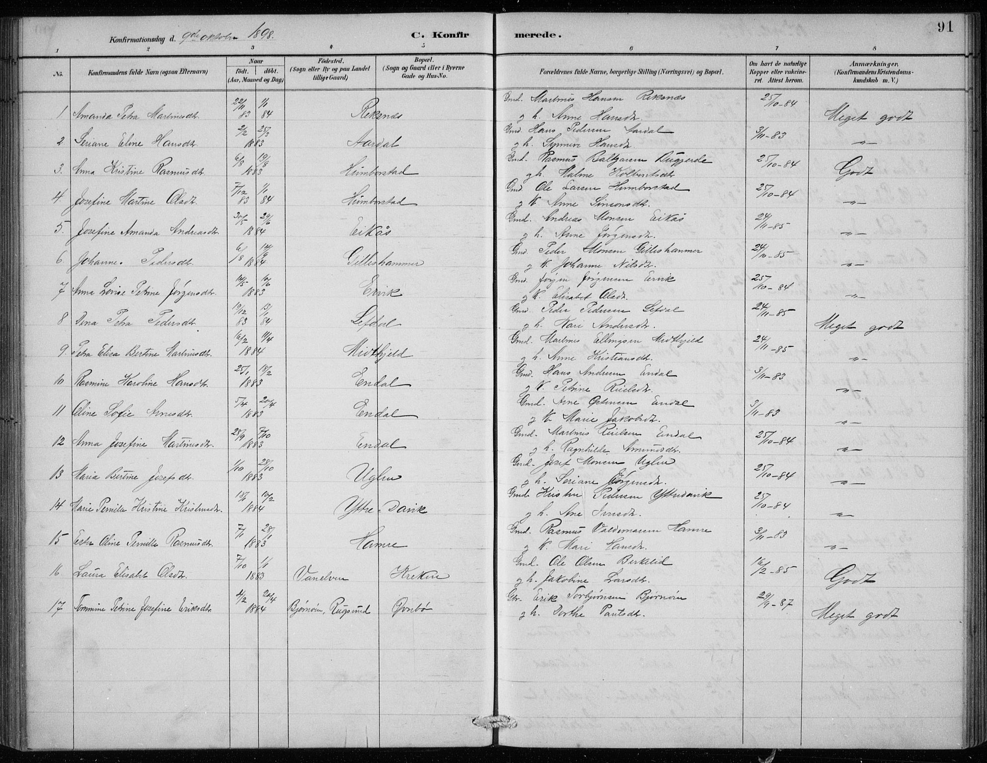 Davik sokneprestembete, AV/SAB-A-79701/H/Hab/Haba/L0002: Parish register (copy) no. A 2, 1890-1911, p. 91