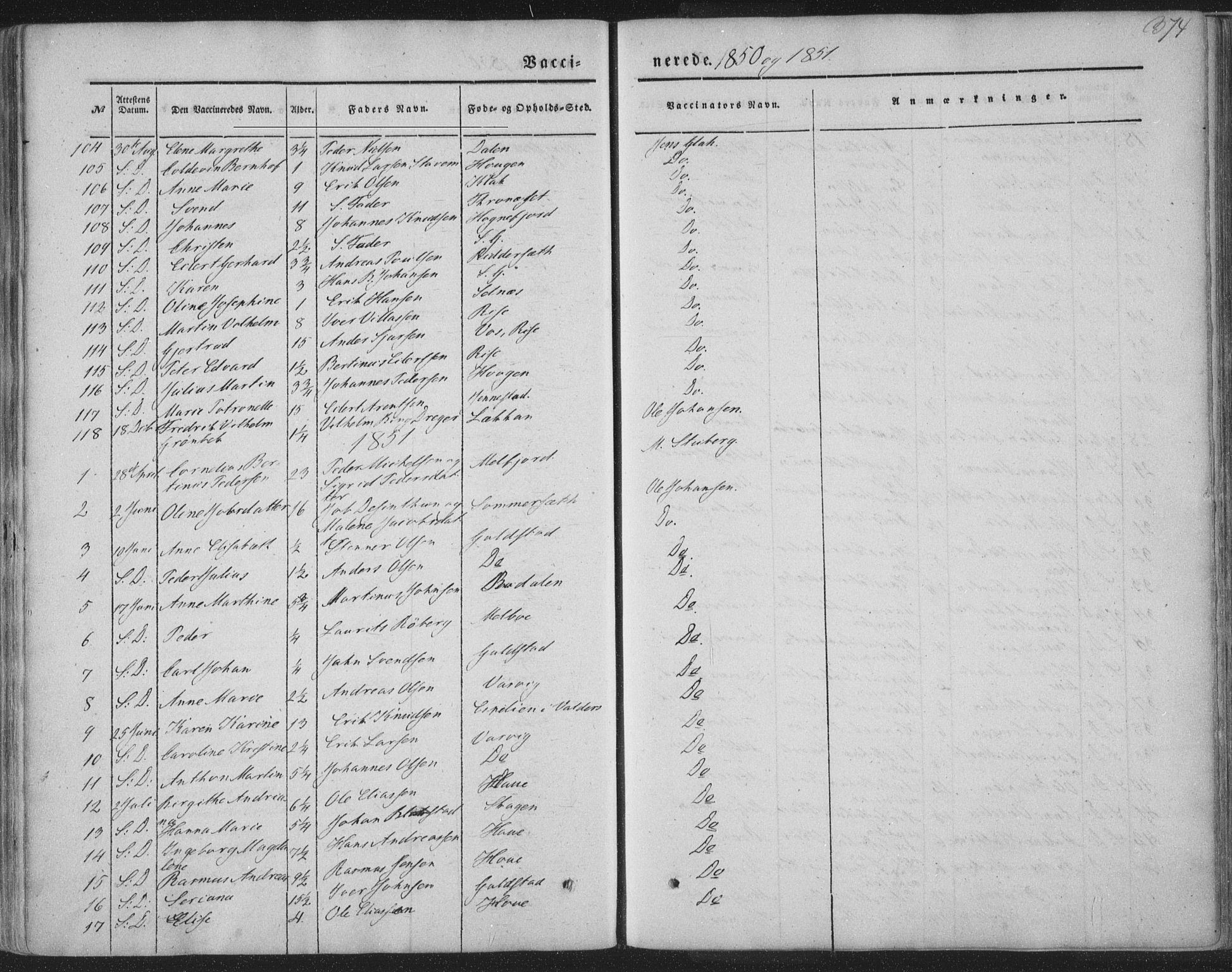 Ministerialprotokoller, klokkerbøker og fødselsregistre - Nordland, AV/SAT-A-1459/888/L1241: Parish register (official) no. 888A07, 1849-1869, p. 374