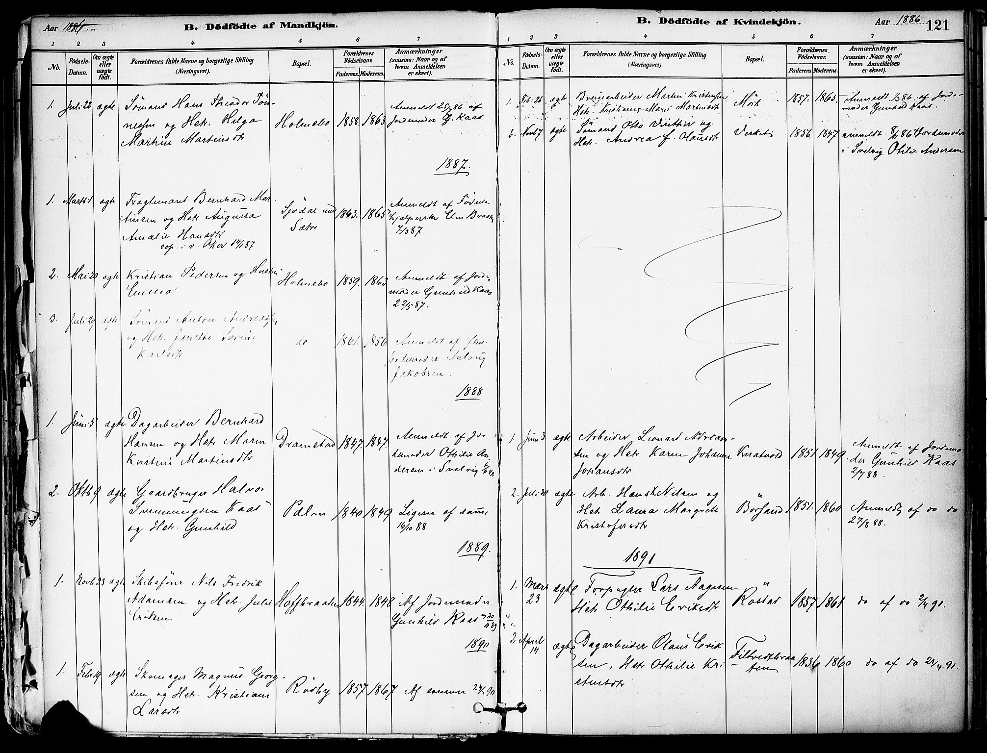 Hurum kirkebøker, SAKO/A-229/F/Fa/L0014: Parish register (official) no. 14, 1882-1895, p. 121