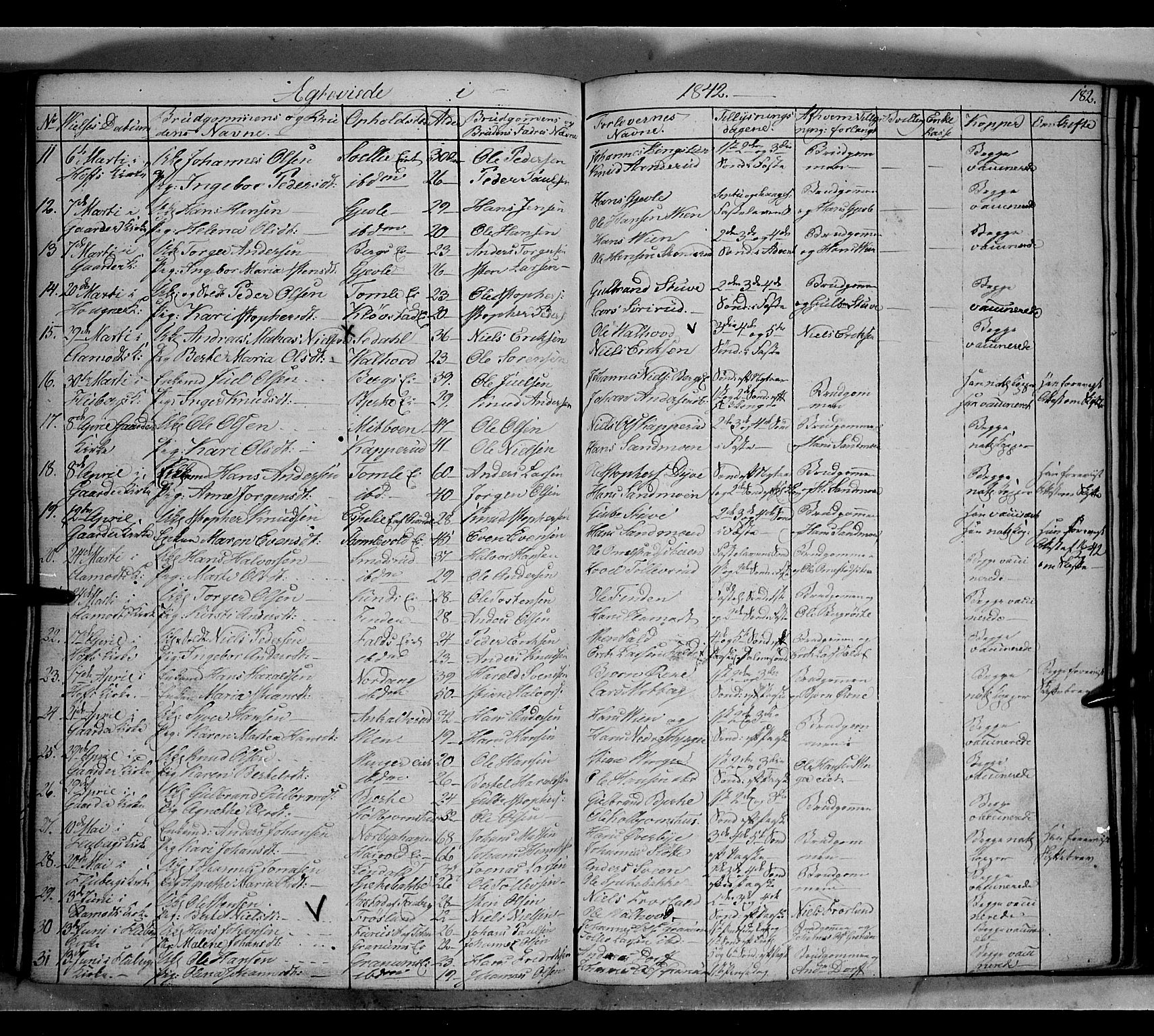 Land prestekontor, SAH/PREST-120/H/Ha/Hab/L0002: Parish register (copy) no. 2, 1833-1849, p. 182