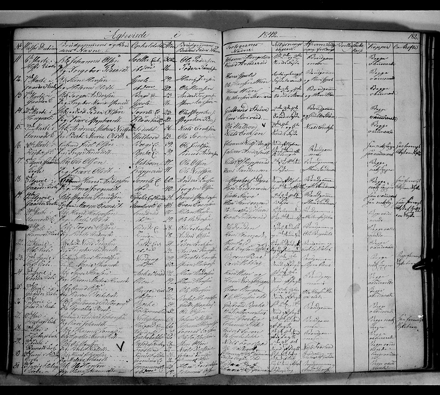 Land prestekontor, AV/SAH-PREST-120/H/Ha/Hab/L0002: Parish register (copy) no. 2, 1833-1849, p. 182