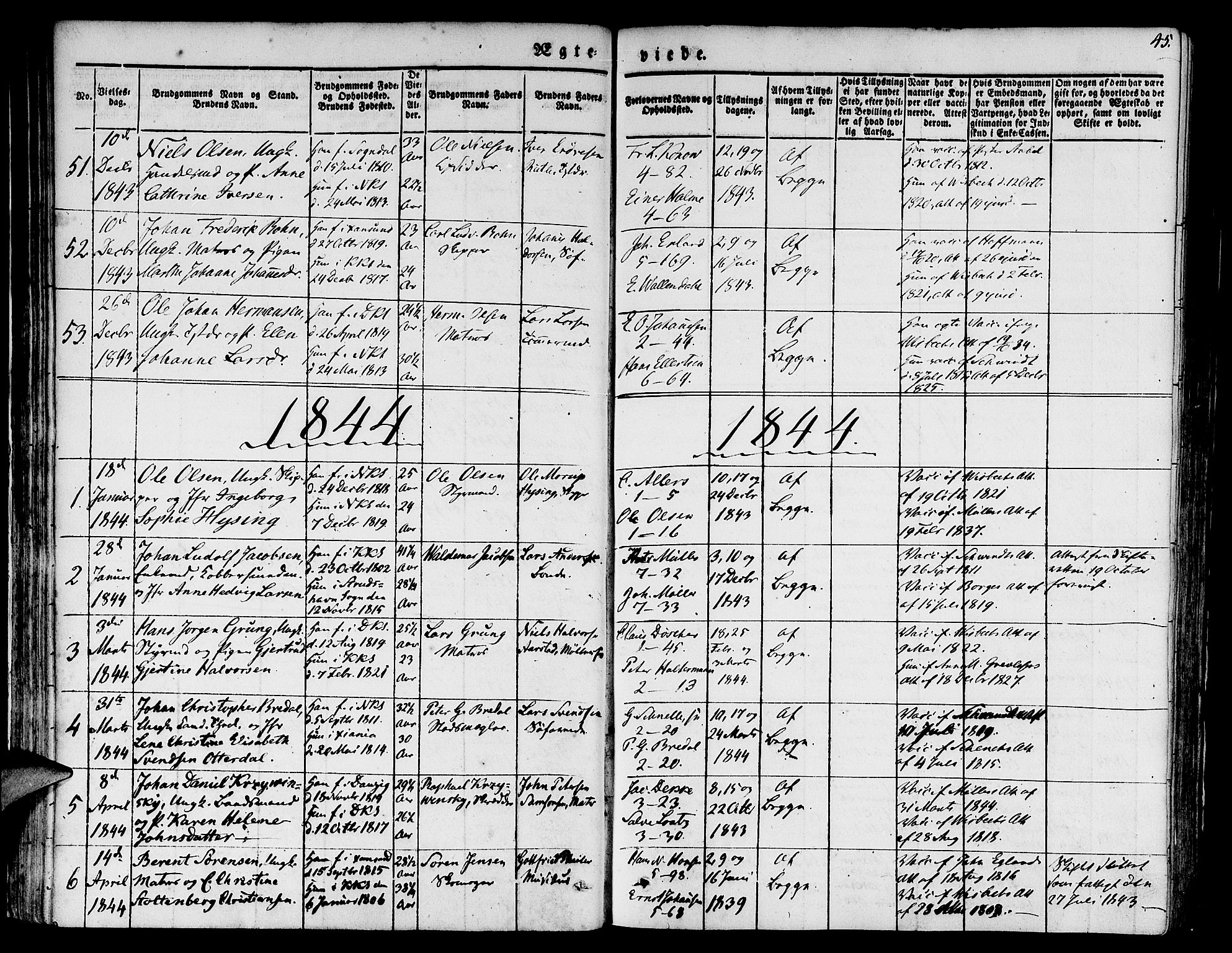 Nykirken Sokneprestembete, SAB/A-77101/H/Hab: Parish register (copy) no. D 1, 1832-1867, p. 45