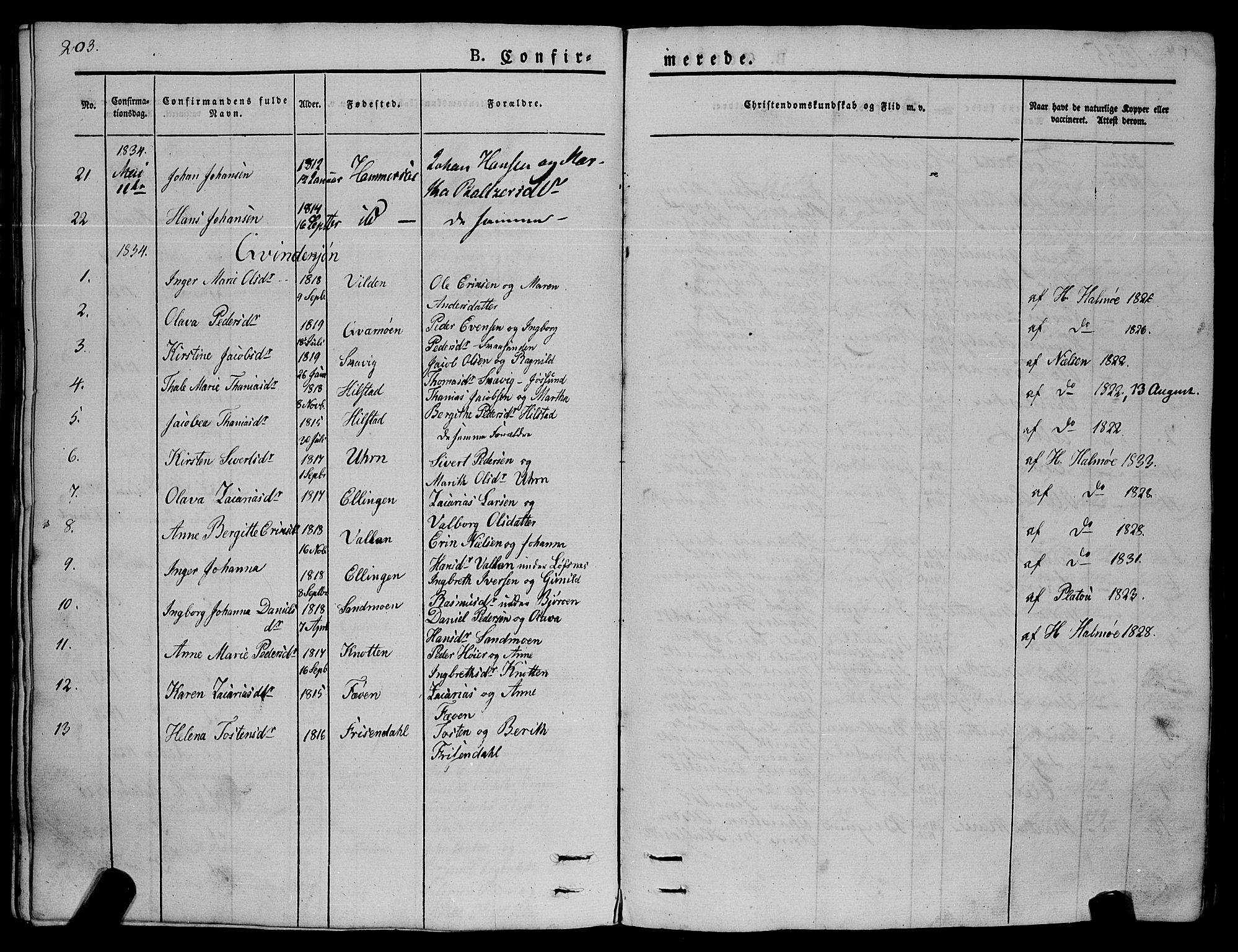 Ministerialprotokoller, klokkerbøker og fødselsregistre - Nord-Trøndelag, AV/SAT-A-1458/773/L0614: Parish register (official) no. 773A05, 1831-1856, p. 203