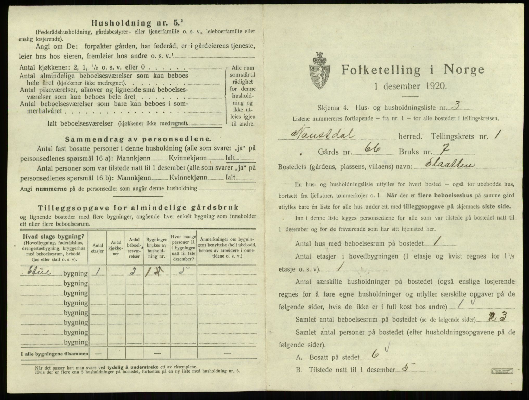 SAB, 1920 census for Naustdal, 1920, p. 7