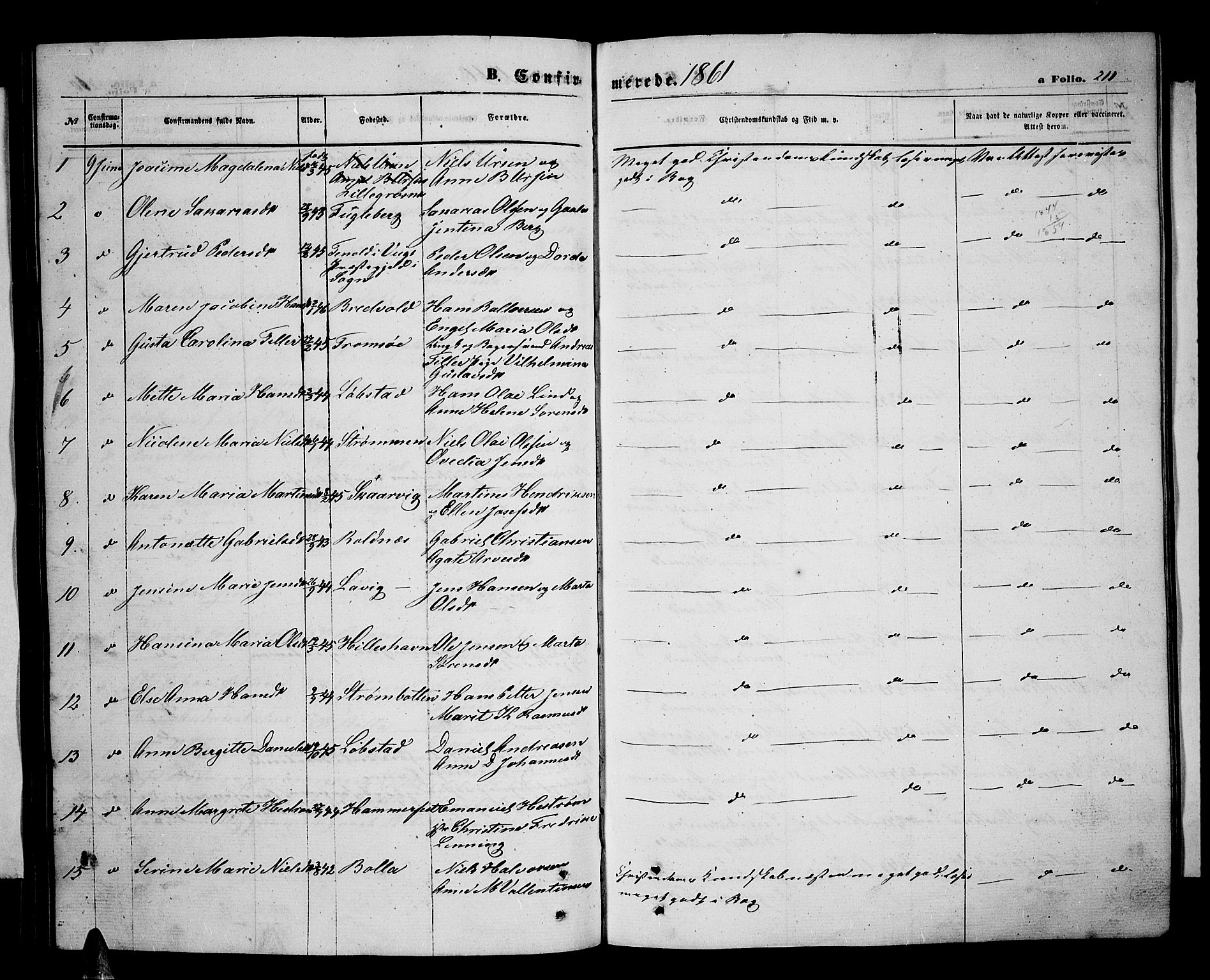 Ibestad sokneprestembete, SATØ/S-0077/H/Ha/Hab/L0005klokker: Parish register (copy) no. 5, 1860-1871, p. 211