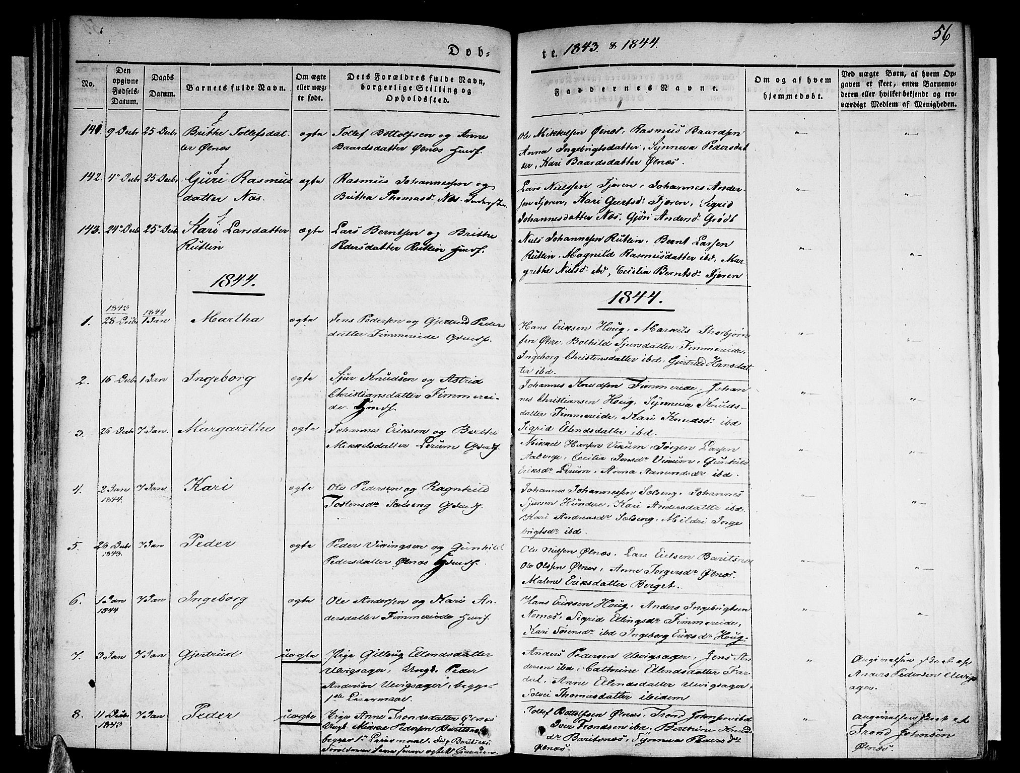 Sogndal sokneprestembete, SAB/A-81301/H/Haa/Haaa/L0011: Parish register (official) no. A 11, 1839-1847, p. 56