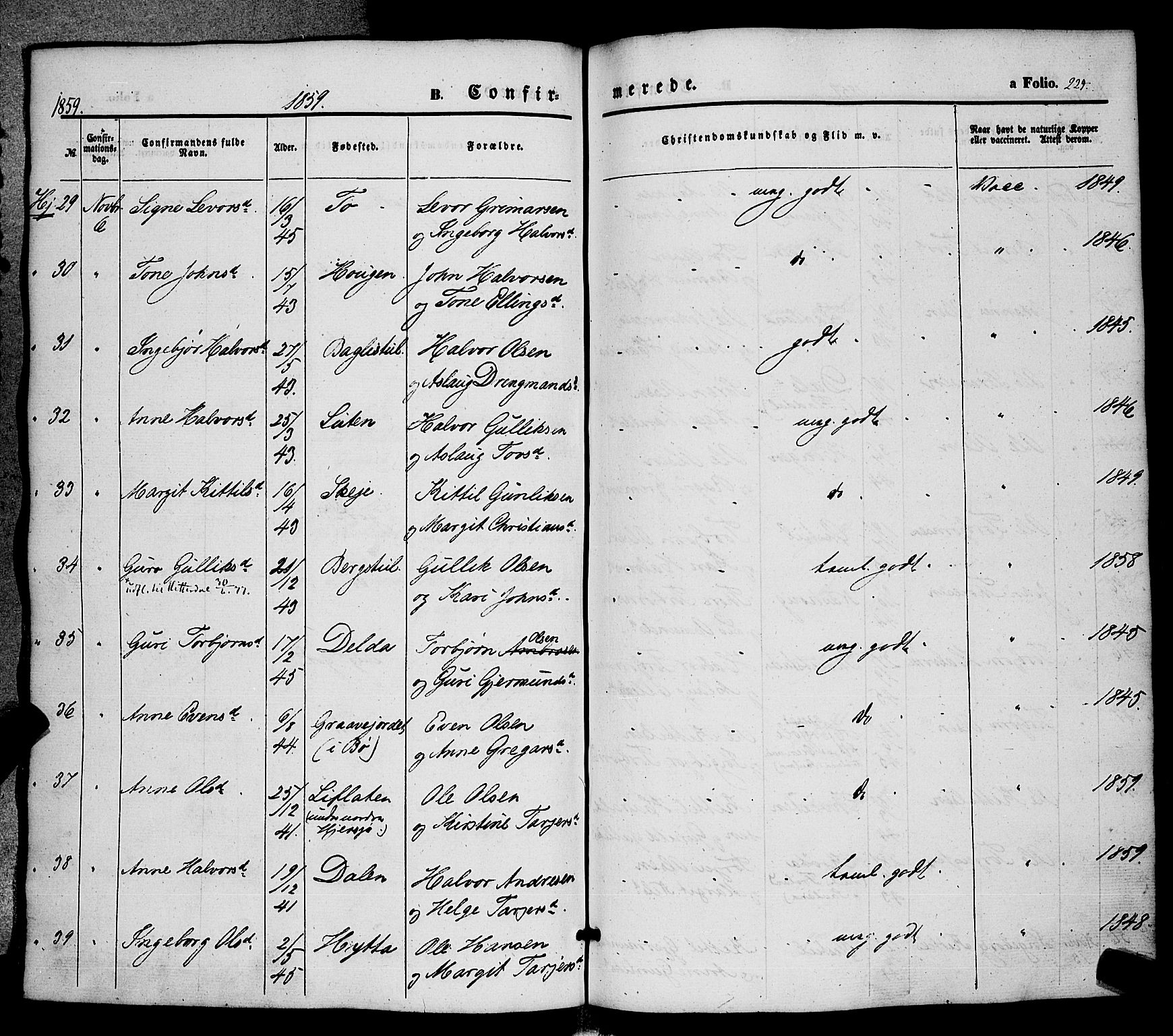 Hjartdal kirkebøker, AV/SAKO-A-270/F/Fa/L0008: Parish register (official) no. I 8, 1844-1859, p. 224